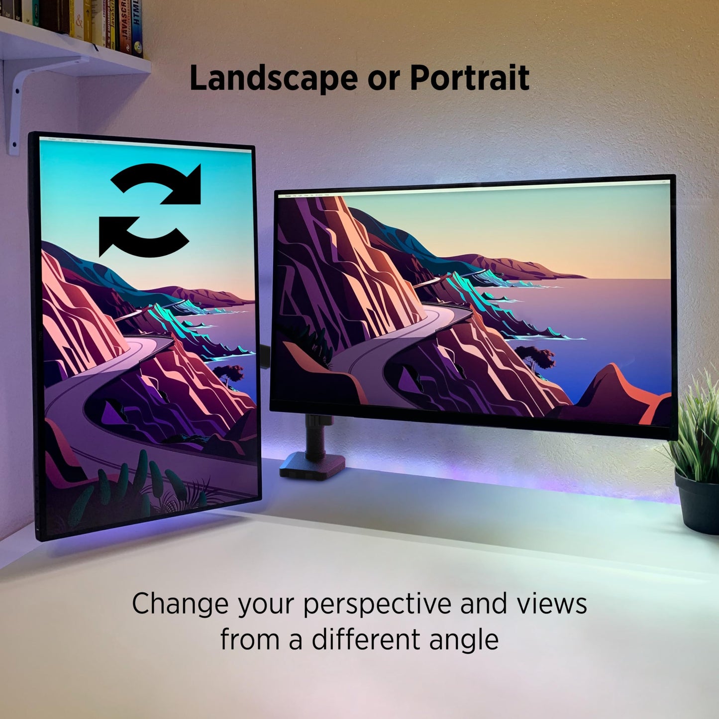 ProMounts Landscape to Portrait Dual Monitor Mount for 10-24" Screens, Gas Spring Fully Adjustable Dual Monitor Stand, Computer Monitor Stand Arm