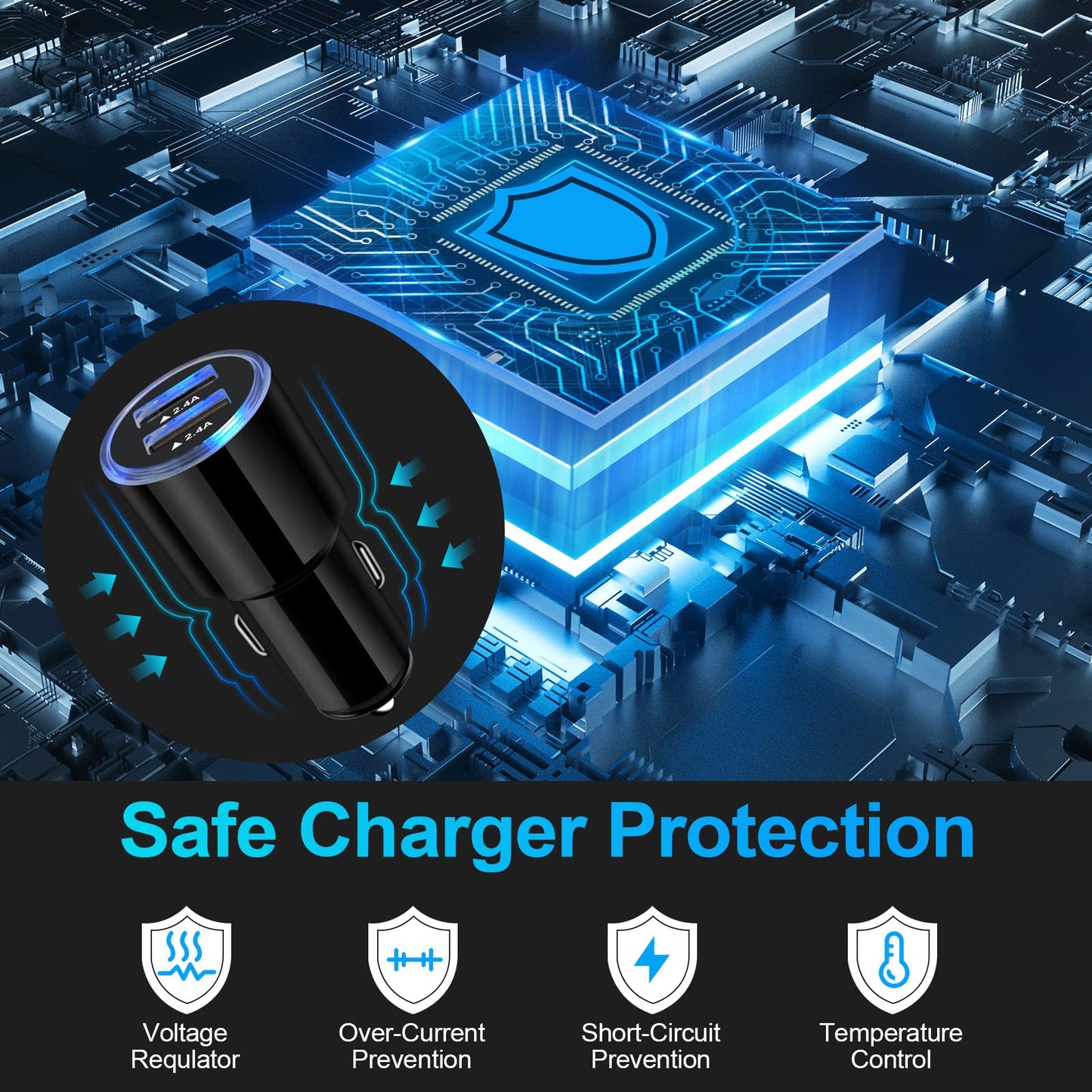 USB Car Charger, 2Pack 4.8A Fast Charging Dual Port USB Cigarette Lighter Adapter for iPhone 15 14 13 12 11 Pro Max SE XR X 8 7 6, iPad, Samsung