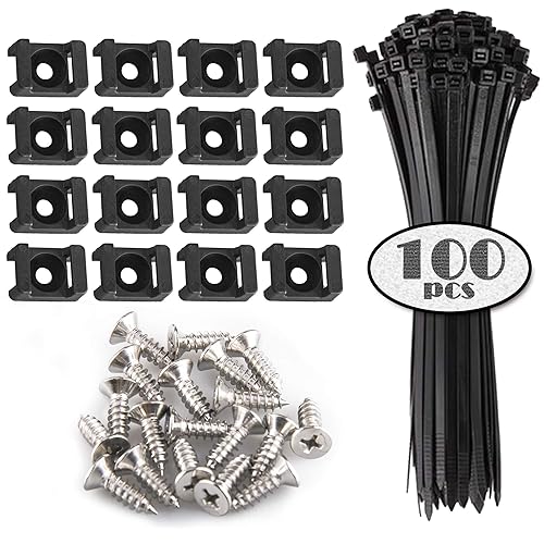 100 Pieces Cable Tie Mount Base Saddle Type Mount Wire Holder, 100 PCS Cable Zip Ties with Self-Locking (150 x 3.5mm) and Deep Thread Pan Head Screws
