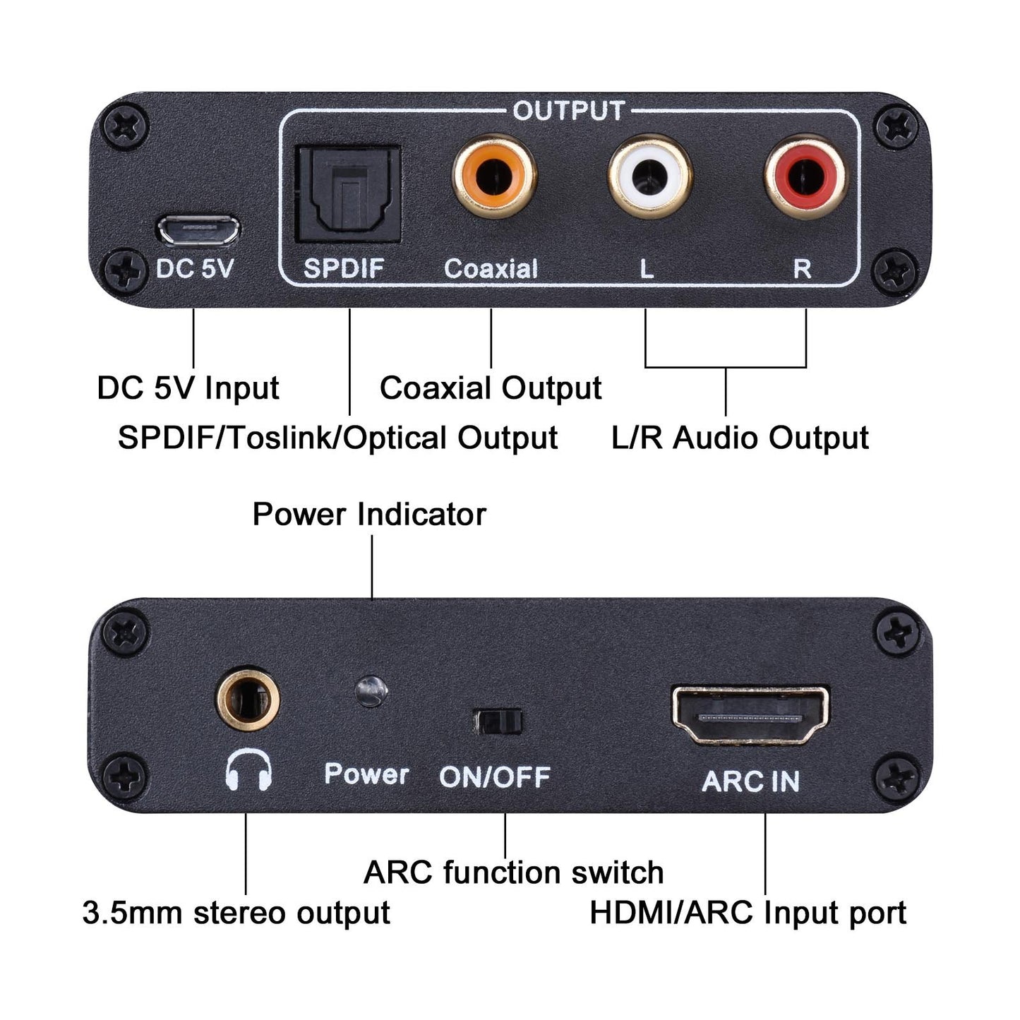HDMI ARC Adapter, Tendak ARC Audio Extractor with Digital Optical TOSLINK SPDIF/Coaxial and Analog 3.5mm L/R Stereo Audio Converter for HDTV Soundbar