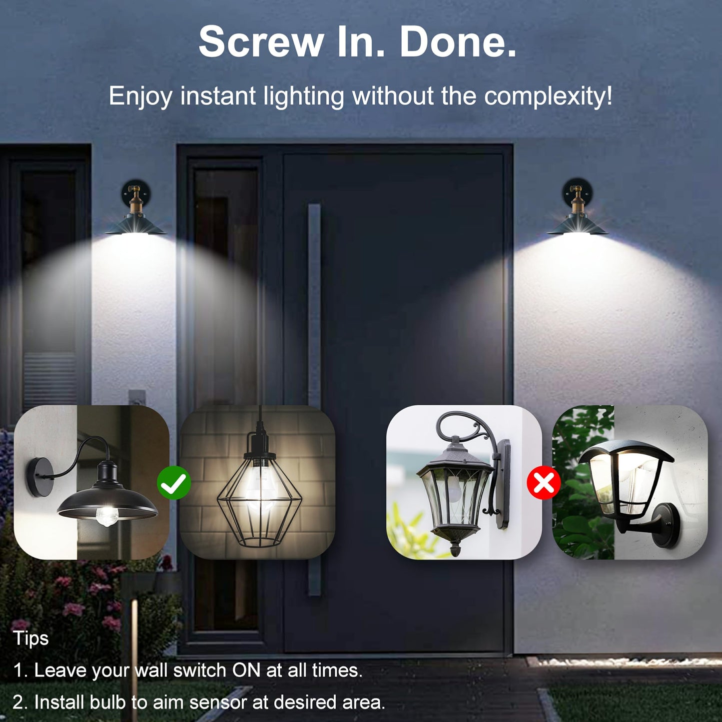 Boxlood LED Motion Sensor Light Bulbs Outdoor Indoor, 12W(100W Equivalent) A19 E26 Motion Activated Dusk to Dawn Ampoule Exterieur, 6000K Cool White