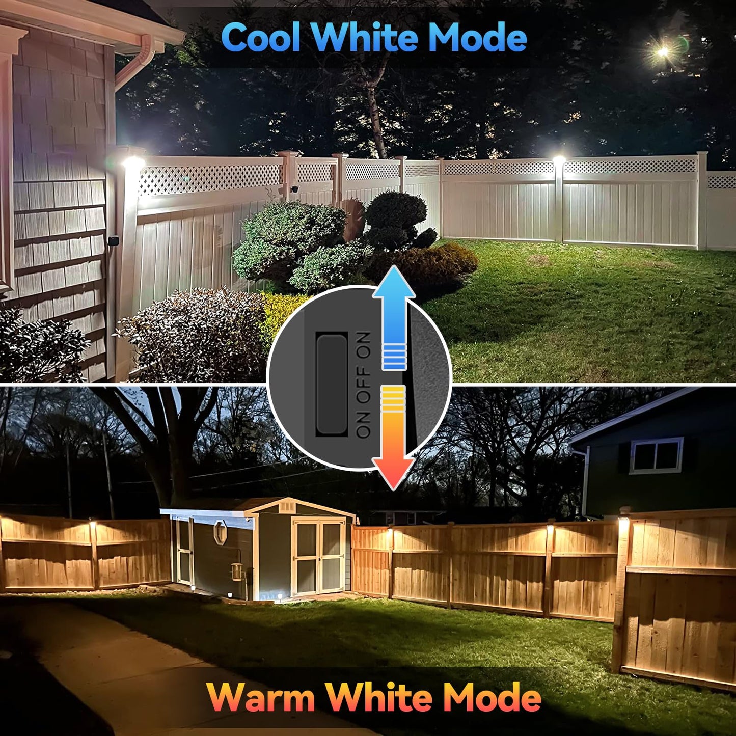 Bridika Solar Fence Lights Warm White & White, Solar Outdoor Wall Lights, Fence Solar Lights Outdoor Waterproof for Step, Backyard, Fence, Wall