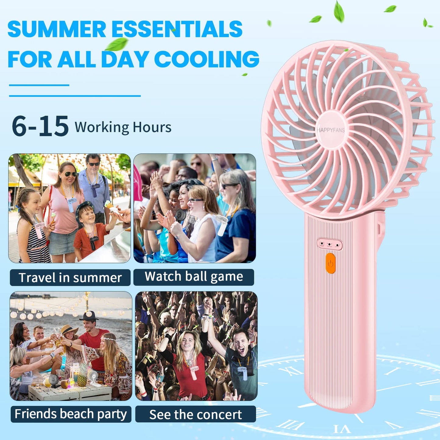 2024 Upgraded Portable Fan,Small Handheld Fan with Foldable Handle,Mini Desk Fan Up to 20H Cooling Time,Quiet Neck Fan with Rope,Travel Essentials