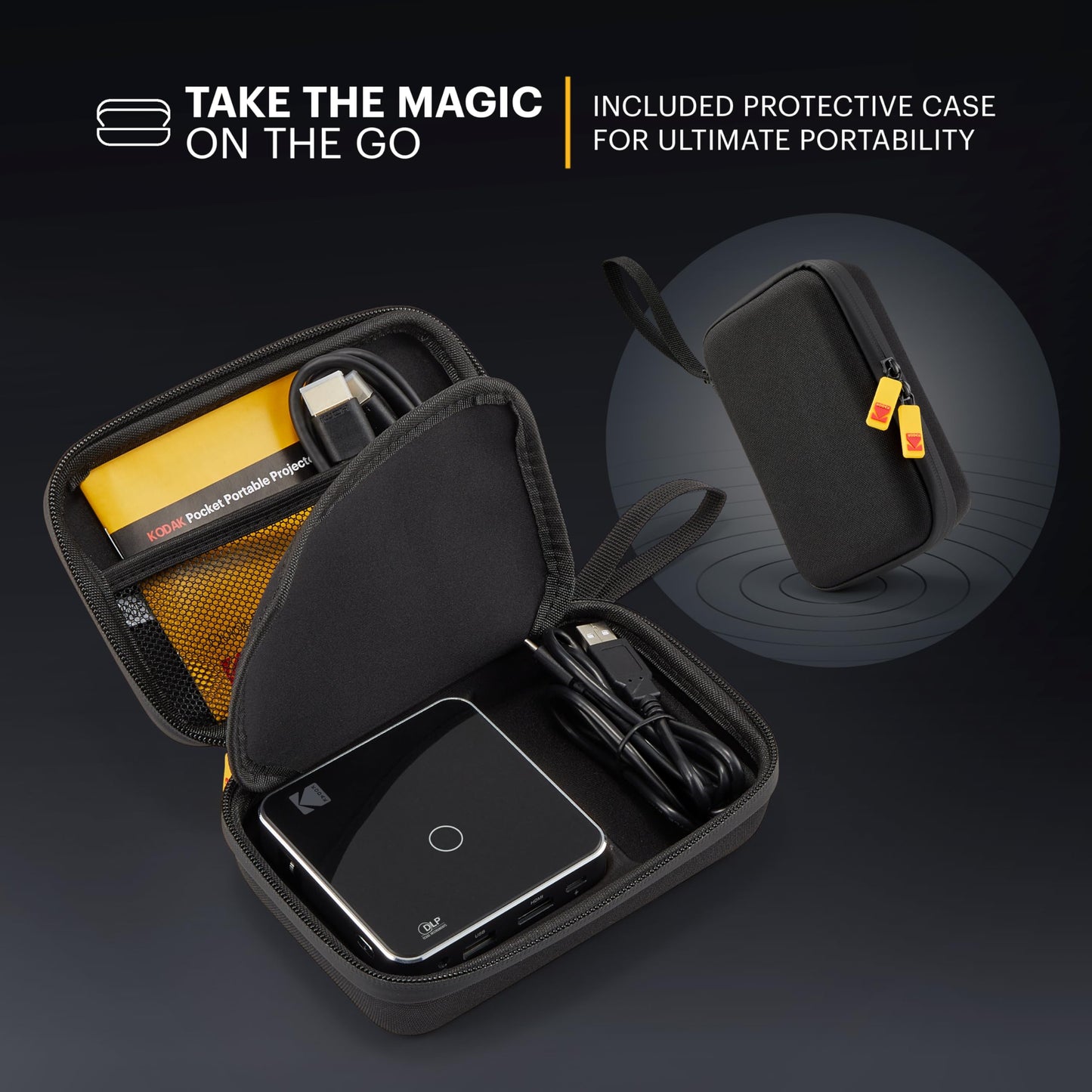 Kodak Ultra Mini Rechargeable Pocket Projector - DLP Pico Black Projector 100” Display, HDMI/USB/Micro SD, Built-in Speaker & Carrying Case