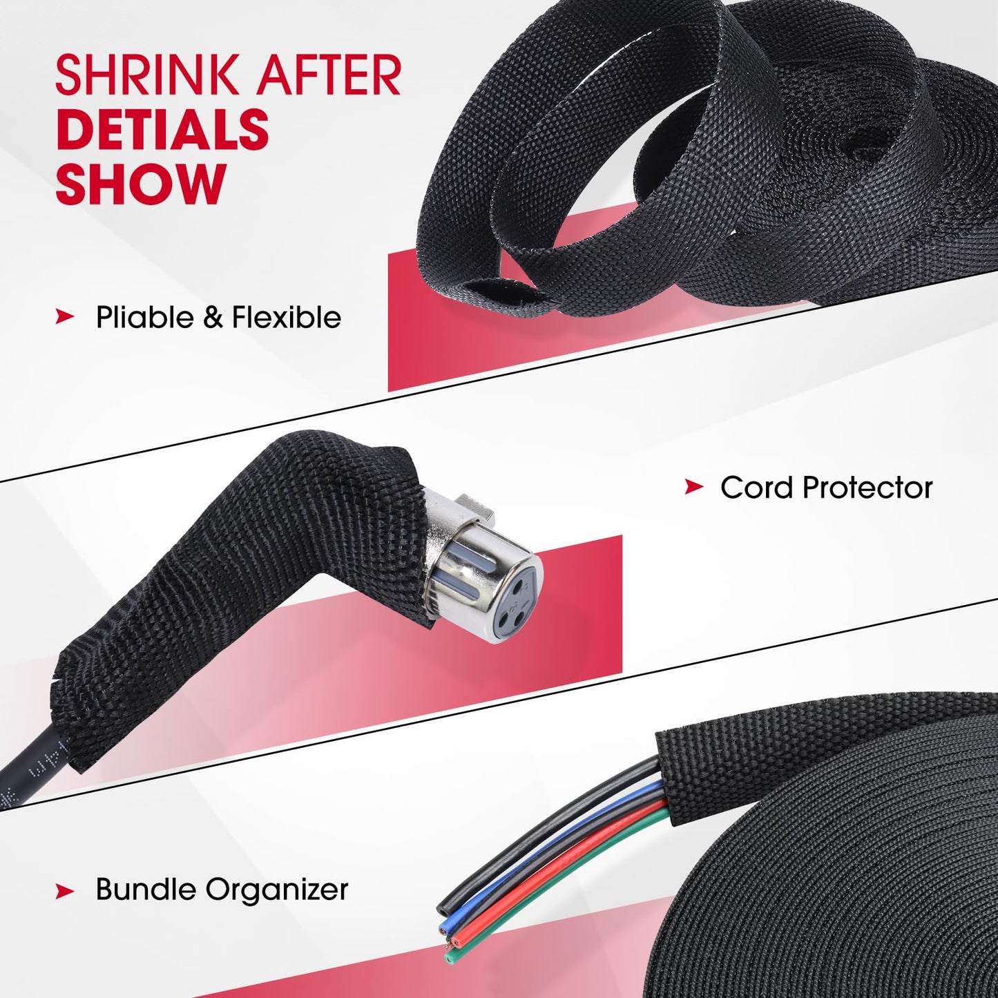 Sonoreboom 2 in 1 Heat Shrink Braided Sleeving Fabric Tubing-Ideal fit Irregular Shape Hose/Cable/Wire (3/8"(10mm), 22FT)