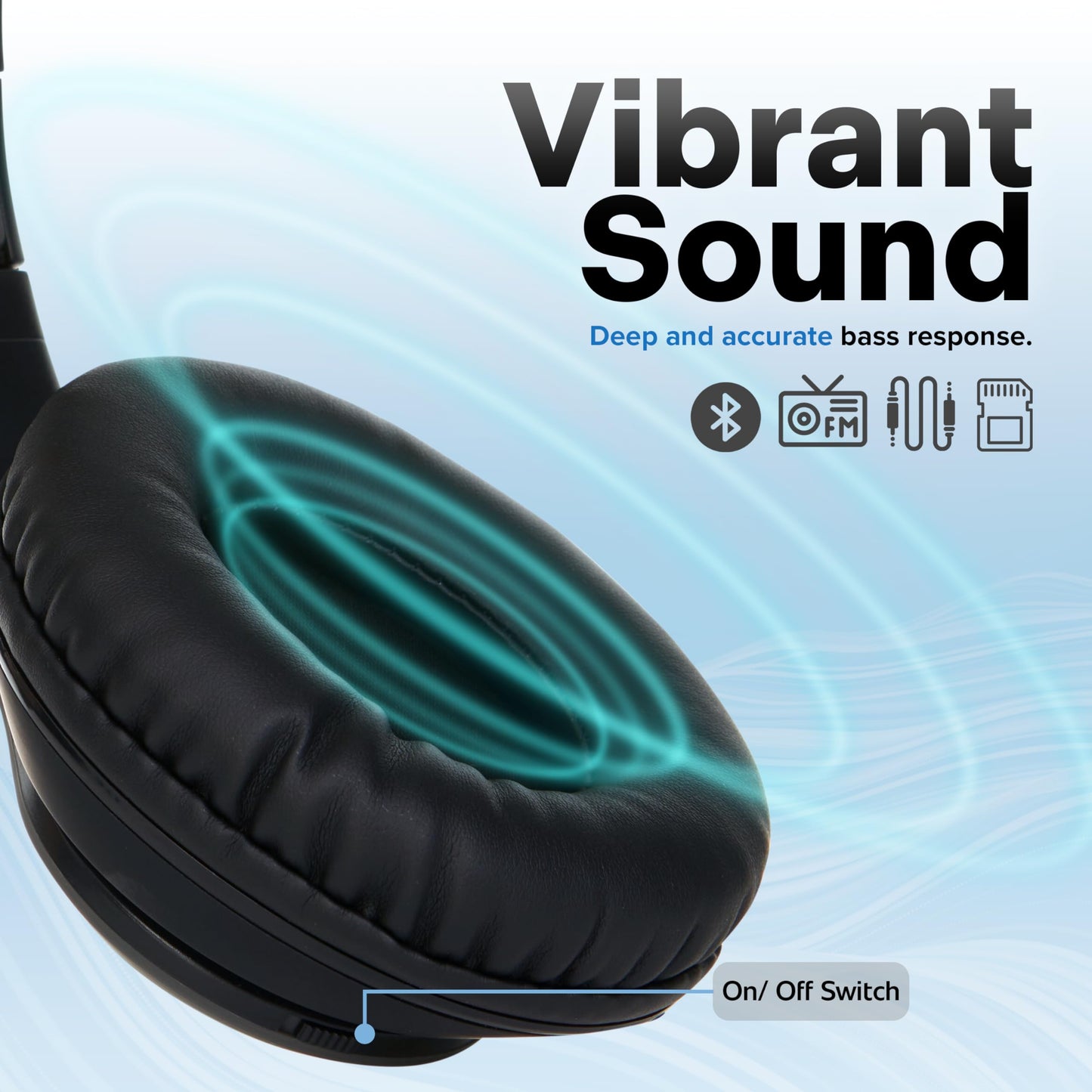 iJoy Bluetooth Headphones Over Ear, Wireless and Wired Foldable Headset Built-in Microphone, FM, Micro SD Card Slot - (Blue) Adults Kids Boys