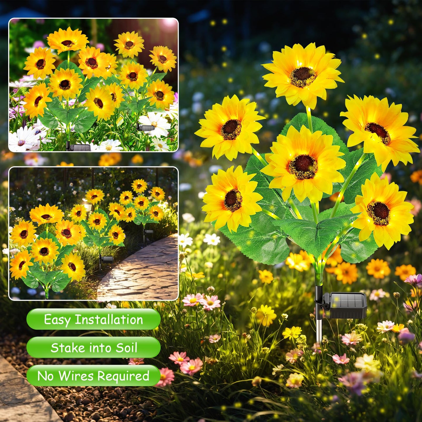 Solar Lights Outdoor Garden Decor, Upgraded 6 Pack with 36 Sunflowers, Auto On/Off Solar Flowers, Waterproof Garden Lights for Yard Patio, Gift
