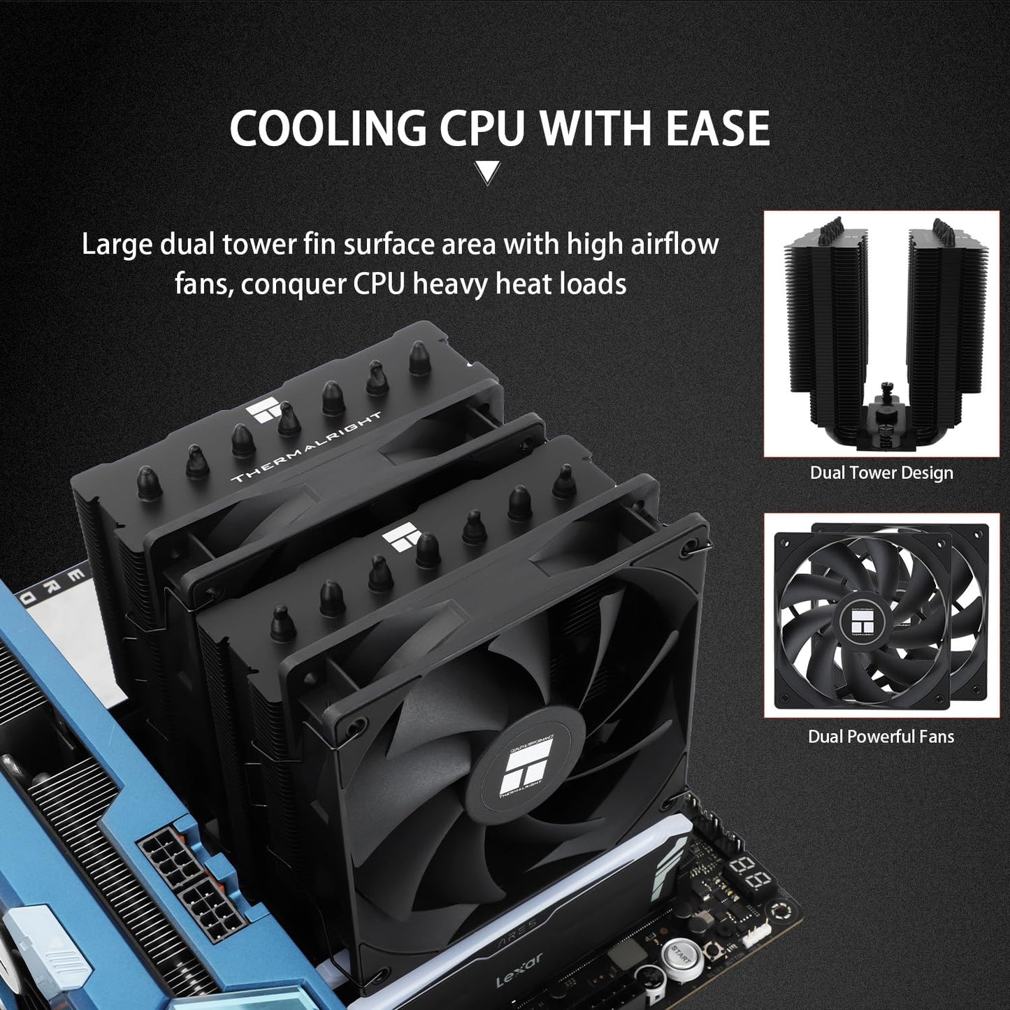 Thermalright Phantom Spirit 120 SE Black CPU Cooler,Dual TL-C12B V2 PWM Fans and Double Towers, 7 Heat Pipes Heatsink Cooler,for AM4/AM5&Intel