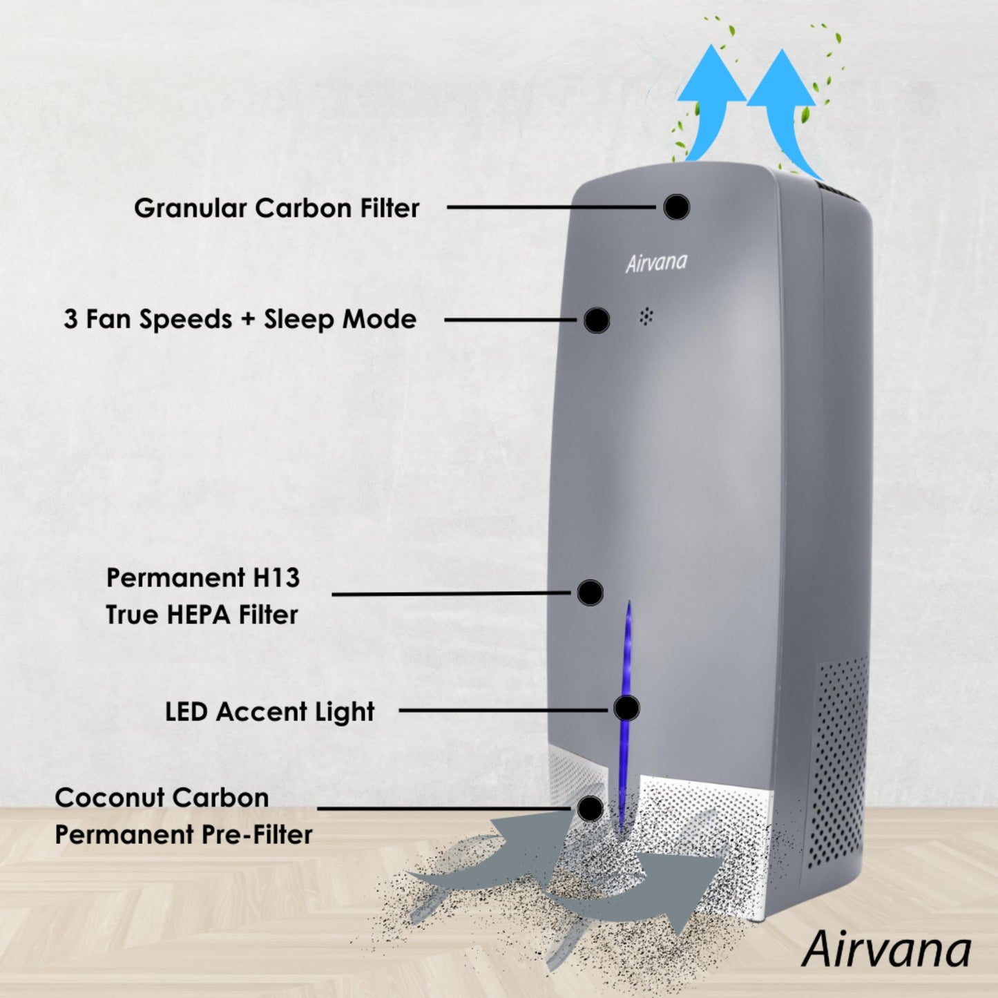 Airvana Capri Air Purifier w/Granular Carbon Insert AV470THP, Black