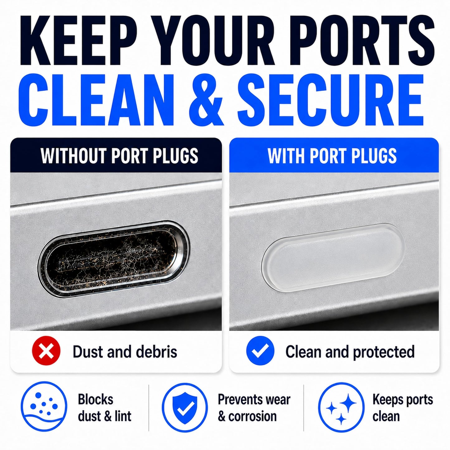 USB C Dust Plugs 10 Pack with Cleaning Brush, Charging Port Covers, Clear