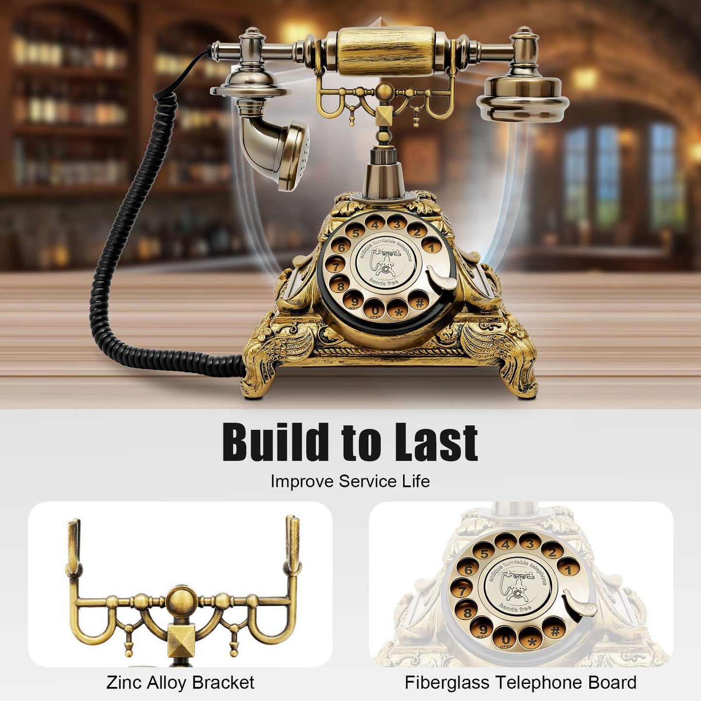 Vintage Phone with Redial Function, Retro Rotary Dial Phones with Noise-canceling Function, Resin Antique Phone Old Fashion for Cafe, Landline