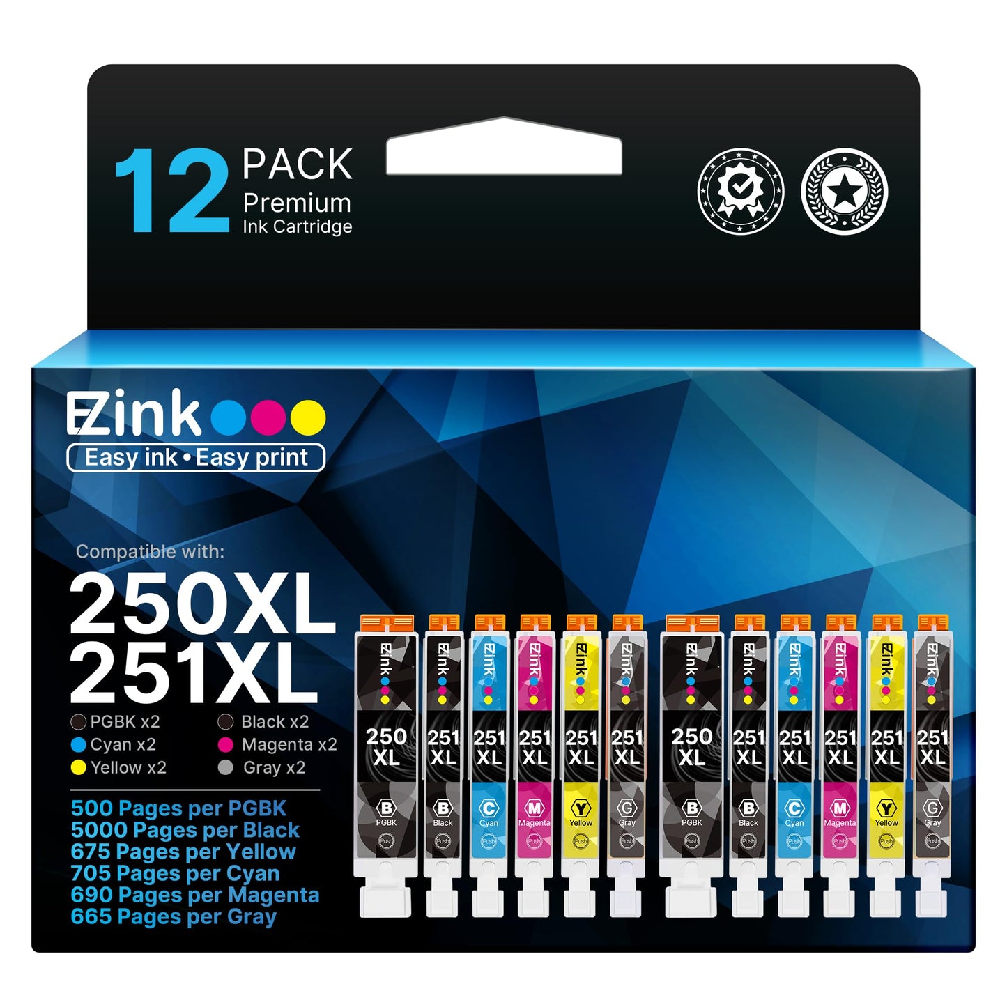 250XL 251XL Ink Cartridge for Canon PGI-250XL CLI-251XL for IP8720(12 Pack)