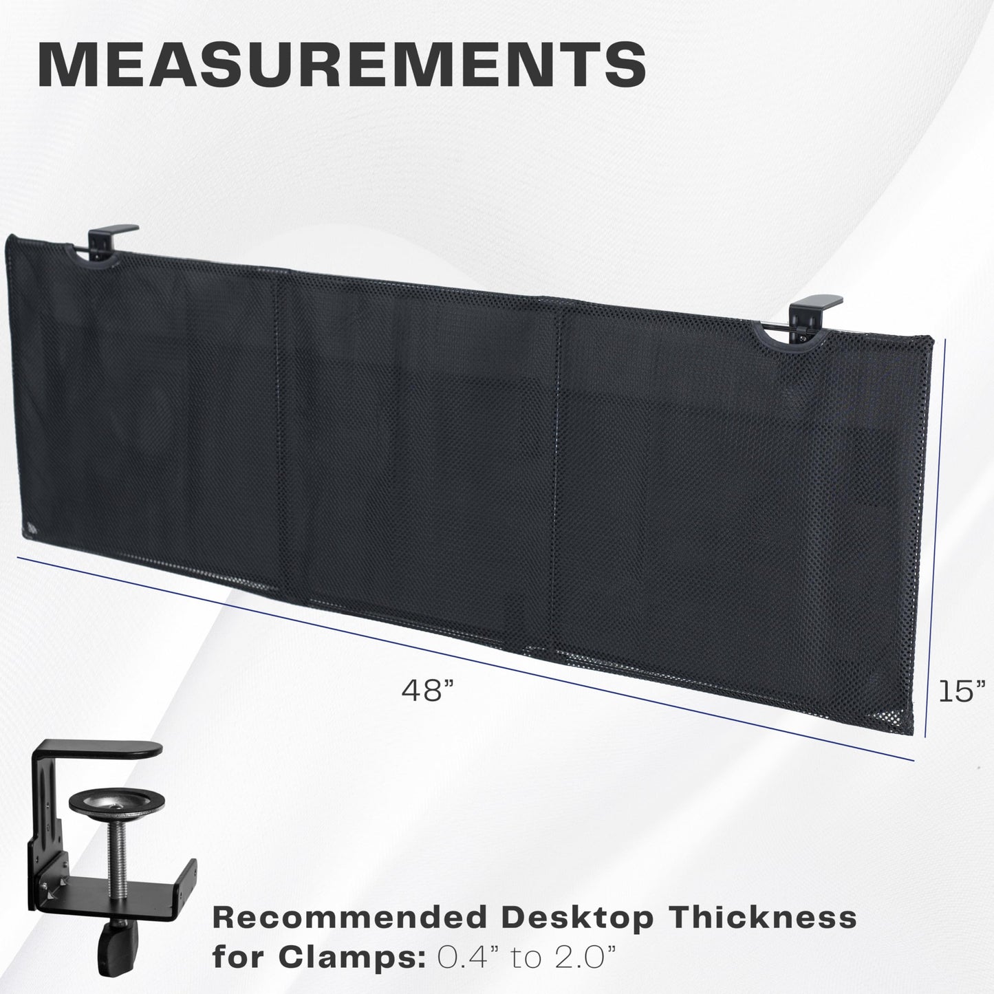 VIVO 48 Inch Clamp-on Privacy and Cable Management Organizer Sleeve, Wire Hider Kit Panel System, Desk Skirt, Black, DESK-SKIRT-48P
