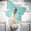 J Devlin Aqua Butterfly Night Light, Handcrafted Stained Glass