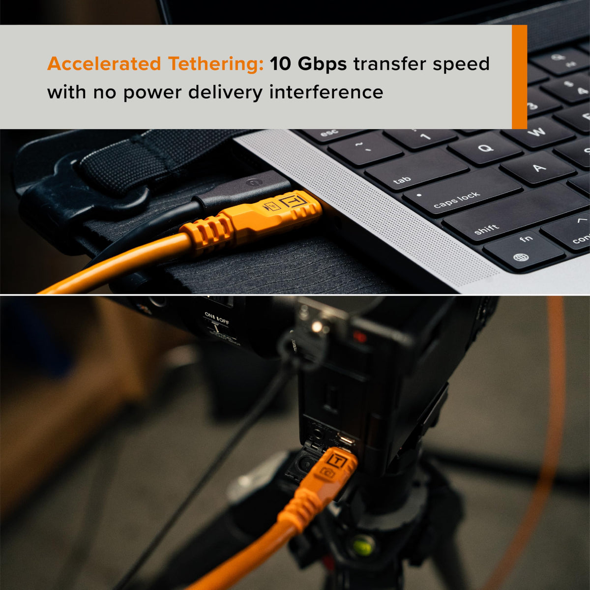 Tether Tools TetherPro Optima 10G USB-C Exclusive Data Transfer, 3’ (1m) Straight to Straight Cable - Orange
