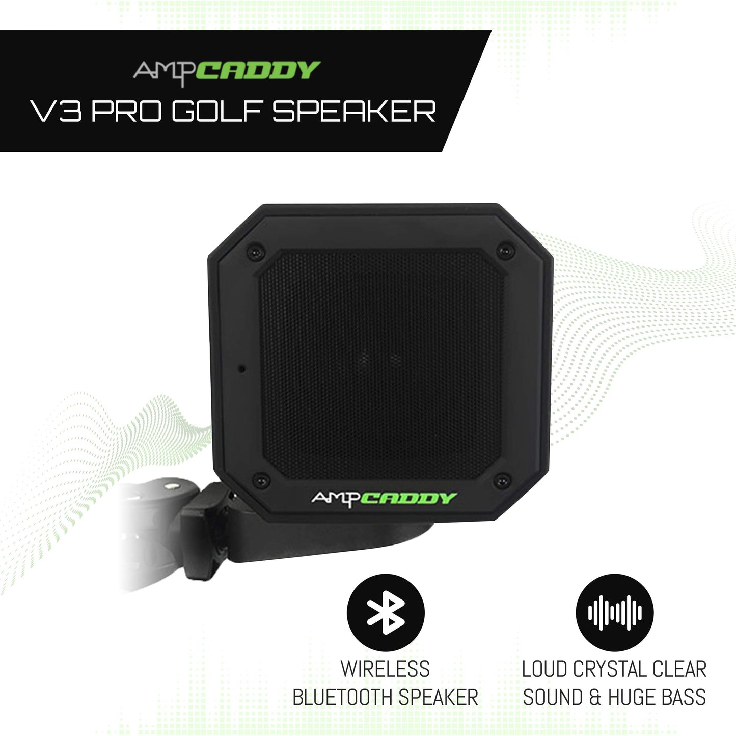 Ampcaddy Golf Bluetooth Speaker with Mount, Bluetooth Speaker and Mount with Loud Stereo Sound and Bass Boost, Extended Playtime and Range (V3 Pro