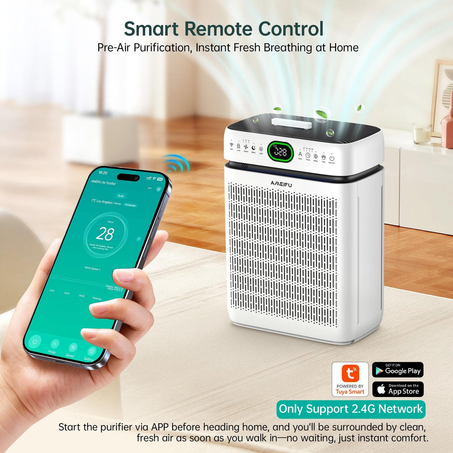 Air Purifiers for Home Large Room Up to 3500 Sq Ft with Washable Filters,Double-Sided HEPA with PM 2.5 Display Air Quality Sensor,Smart WiFi APP,Air