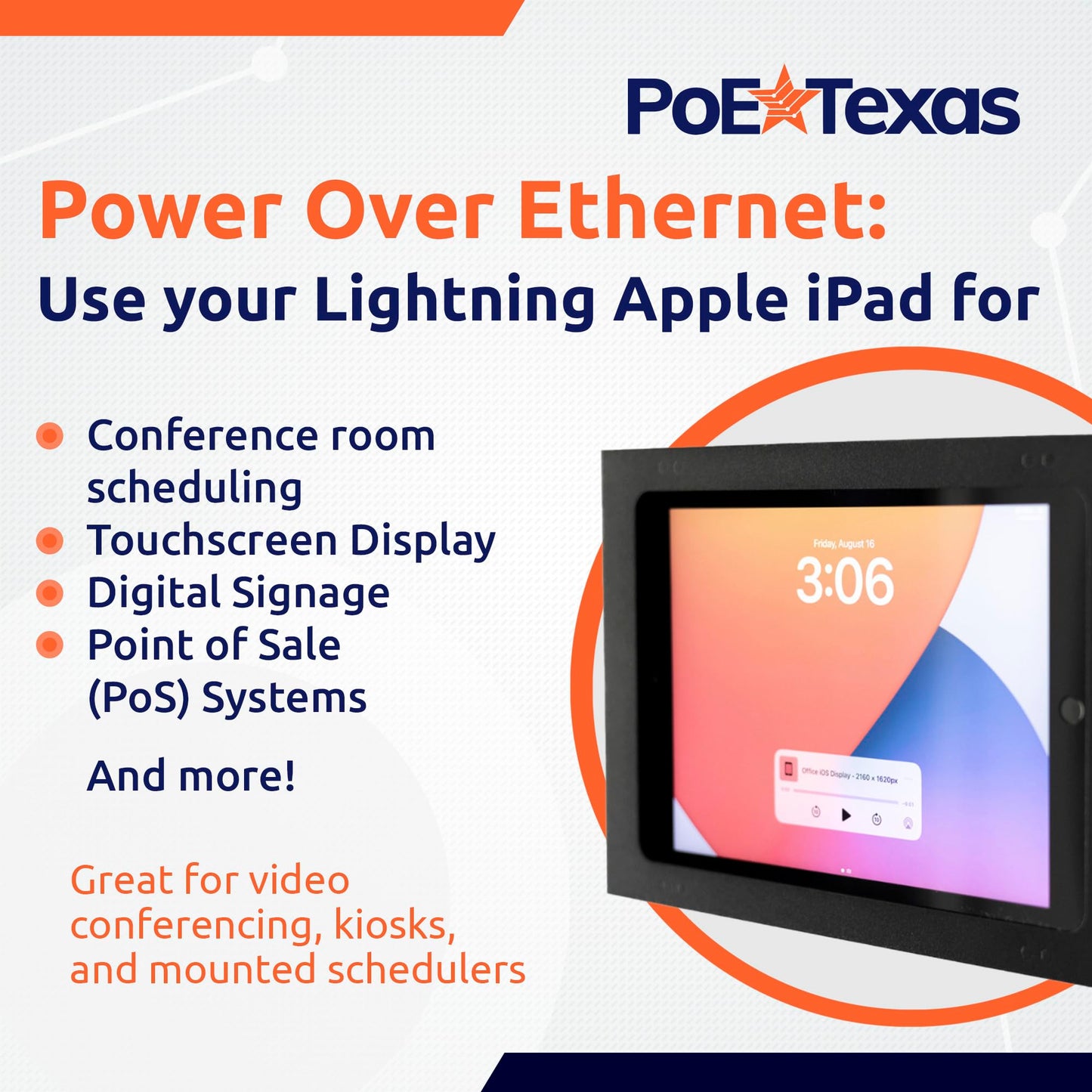 PoE Texas 802.3af Ethernet to Lightning Adapter, 5V 10W