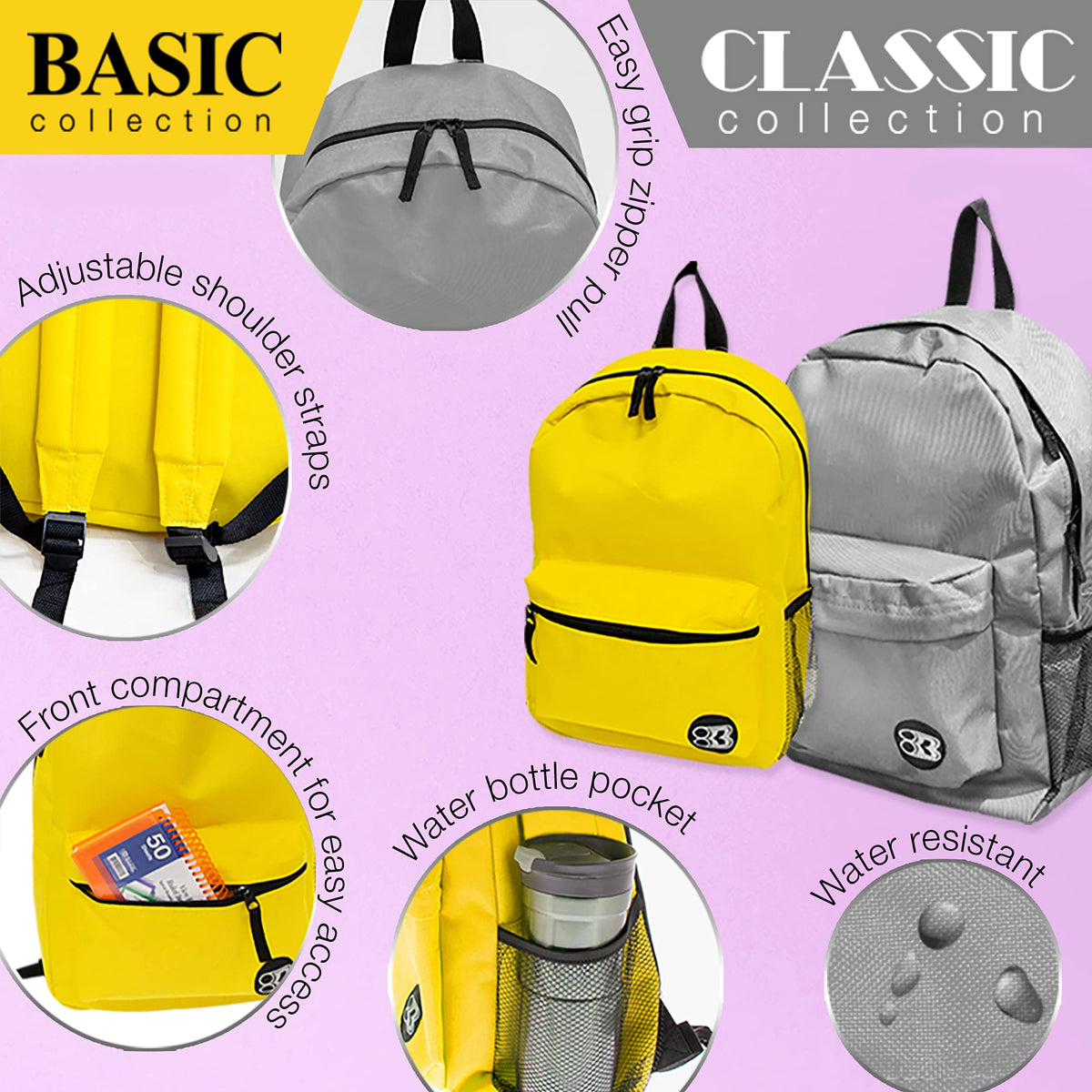 BAZIC PRODUCTS 17 in Mustard Classic School Backpack