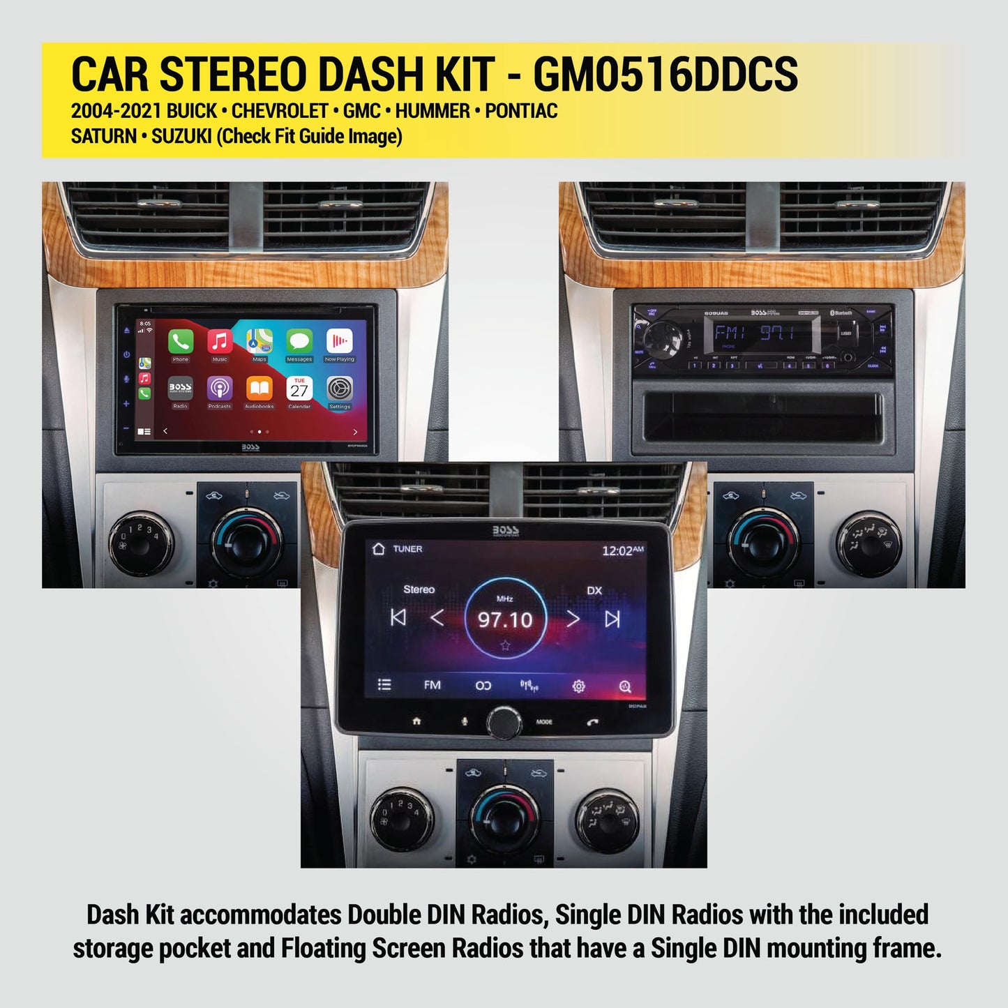 Scosche GM0516DDCS Double DIN Radio Install Dash Kit Compatible with Select 2004-21 Buick, Chevrolet, GMC, Hummer, Pontiac, Saturn and Suzuki Vehicles