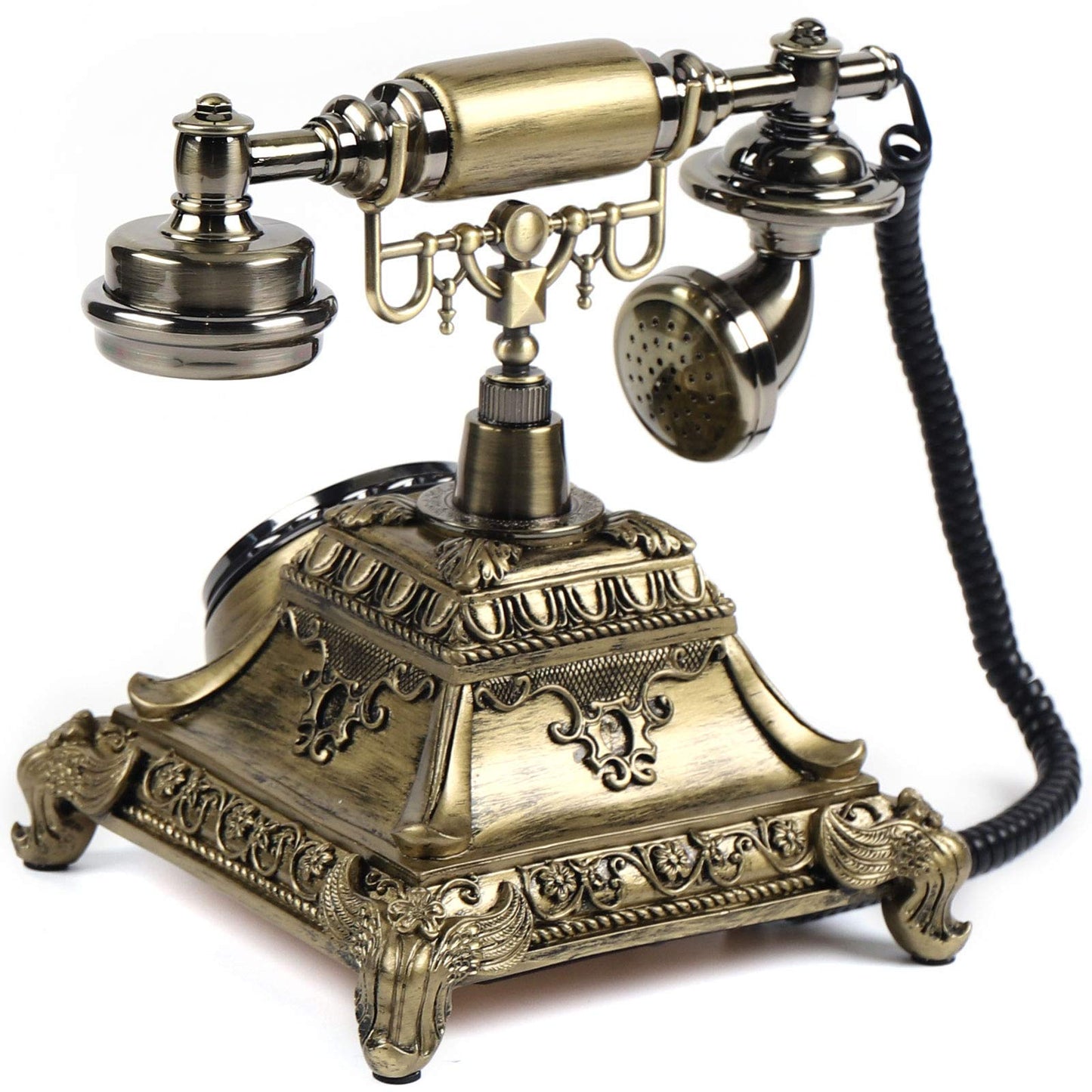 CNCEST Retro Vintage Telephone, Resin Imitation Copper Vintage Style Rotary Retro European Antique Handset Rotary Dial Phone Home and Office Telephone