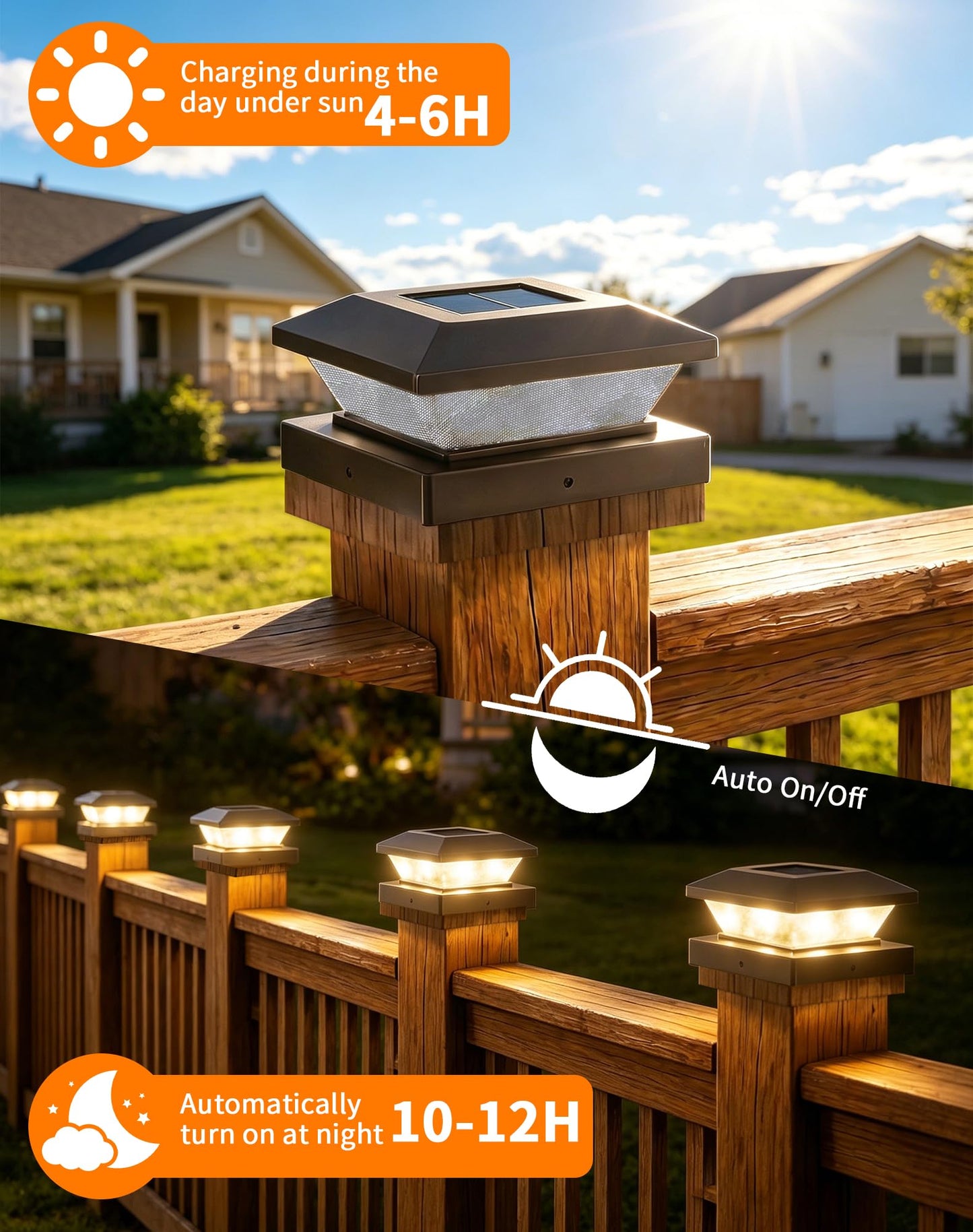 4x4-Solar-Post-Cap-Lights-Outdoor 12 Pack Solar Powered Fence Post Lights 3 Lighting Modes Deck Postcap Light for 3.5x3.5 4x4 Wood/Vinyl Posts LED