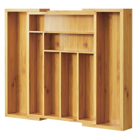 Pipishell Bamboo Expandable Silverware Organizer – Large Utensil Drawer Tray for Spoons, Forks, Knives & Multipurpose Kitchen Use, Natural