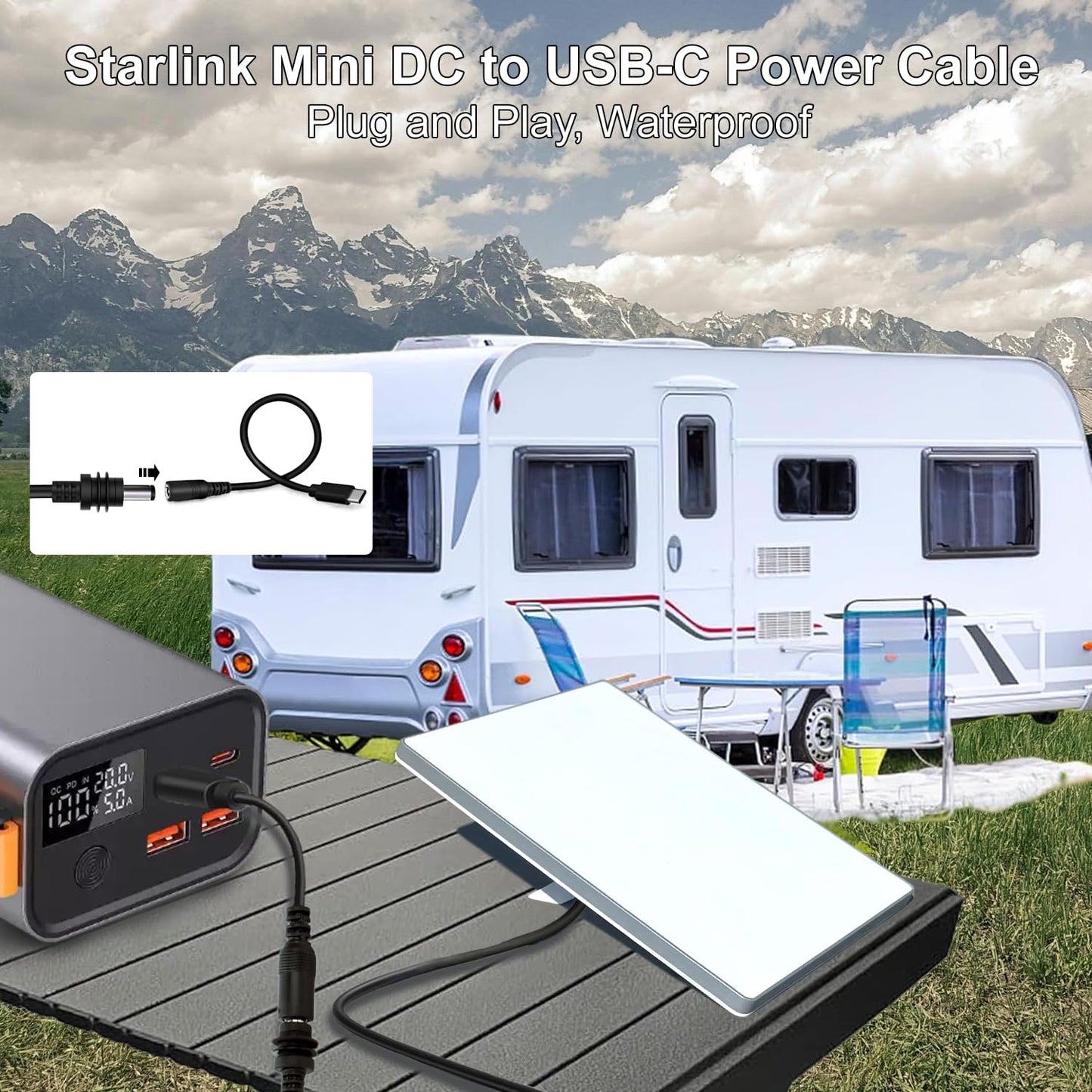 icilvnx Starlink Mini DC Power Cable with USB C Adapter Cable, Type C to DC Power Cable for Starlink Mini, Work with 65W+ PD 20V Protocol Power