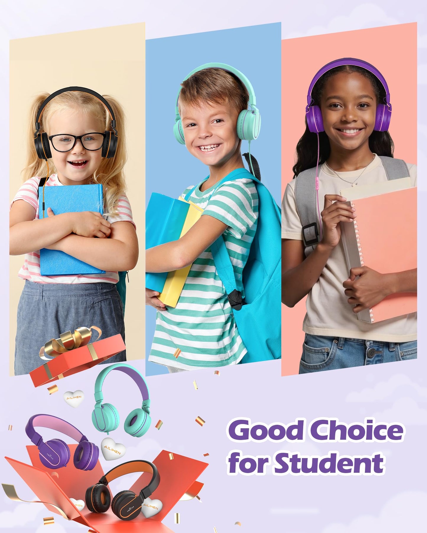 AILIHEN USB C Headphones with Mic for Kids, 85dB&93dB Volume Limited, Foldable for Travel & Storage, Comfortable for School, Homework and Family Use