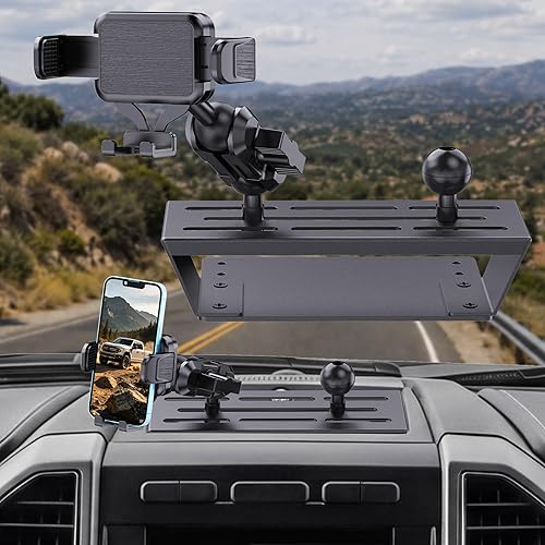 Surfcabin Dash Mount Phone Holder Compatible with 2015-2020 F150 2017-2022 F250 F350 Metal Cellphone Mounting Bracket Stand for Most CellPhones