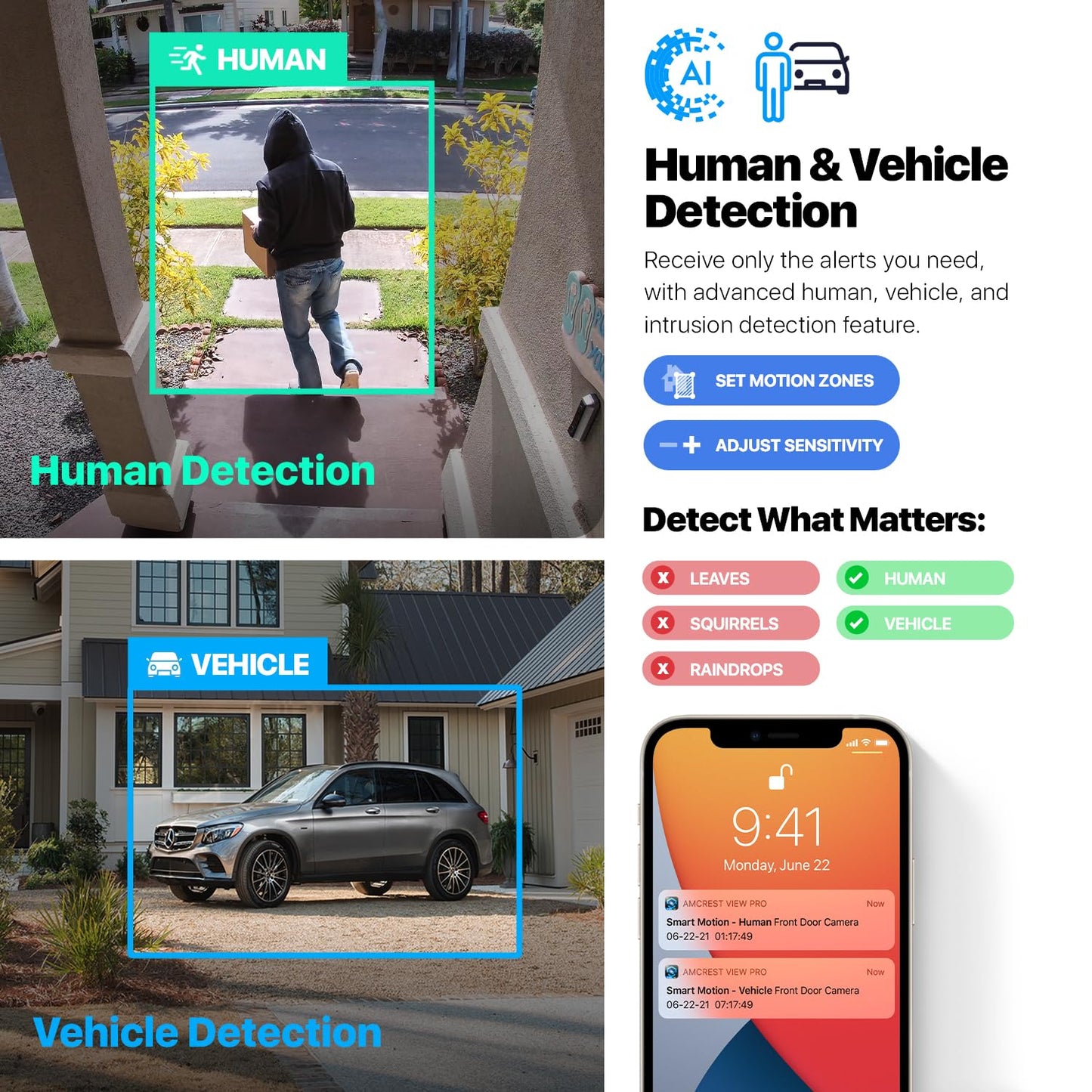 Amcrest 5MP Optical Zoom AI IP PoE Camera, Varifocal Outdoor IP POE Camera Turret, Human & Vehicle Detection, 2.7mm~13.5mm Lens, IP67, 5X Optical