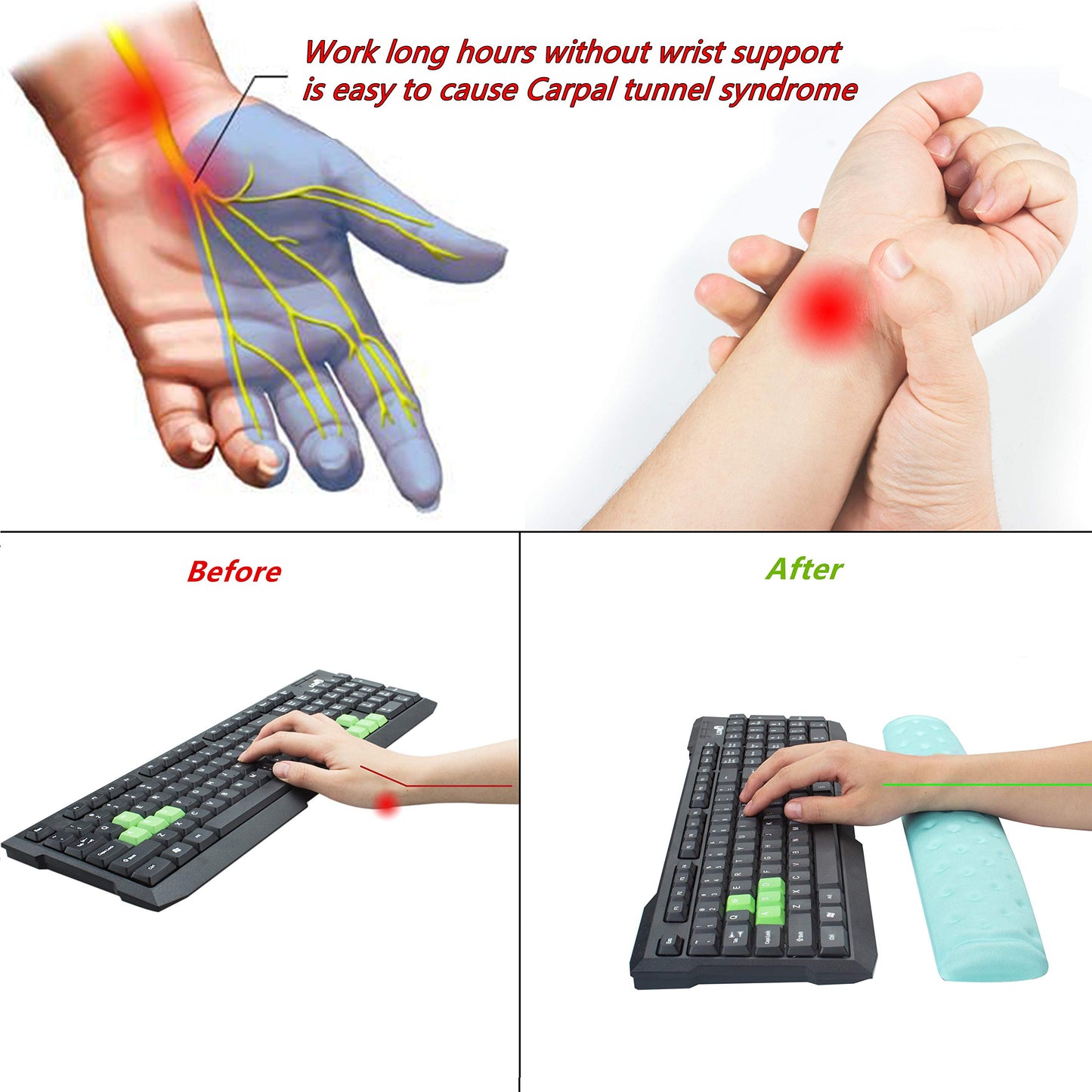 BRILA Memory Foam Keyboard Wrist Rest Support Pad Cushion for Computer, Laptop, Office Work, PC Gaming, Non-Slip Wrist Pain Relief (Aquamarine
