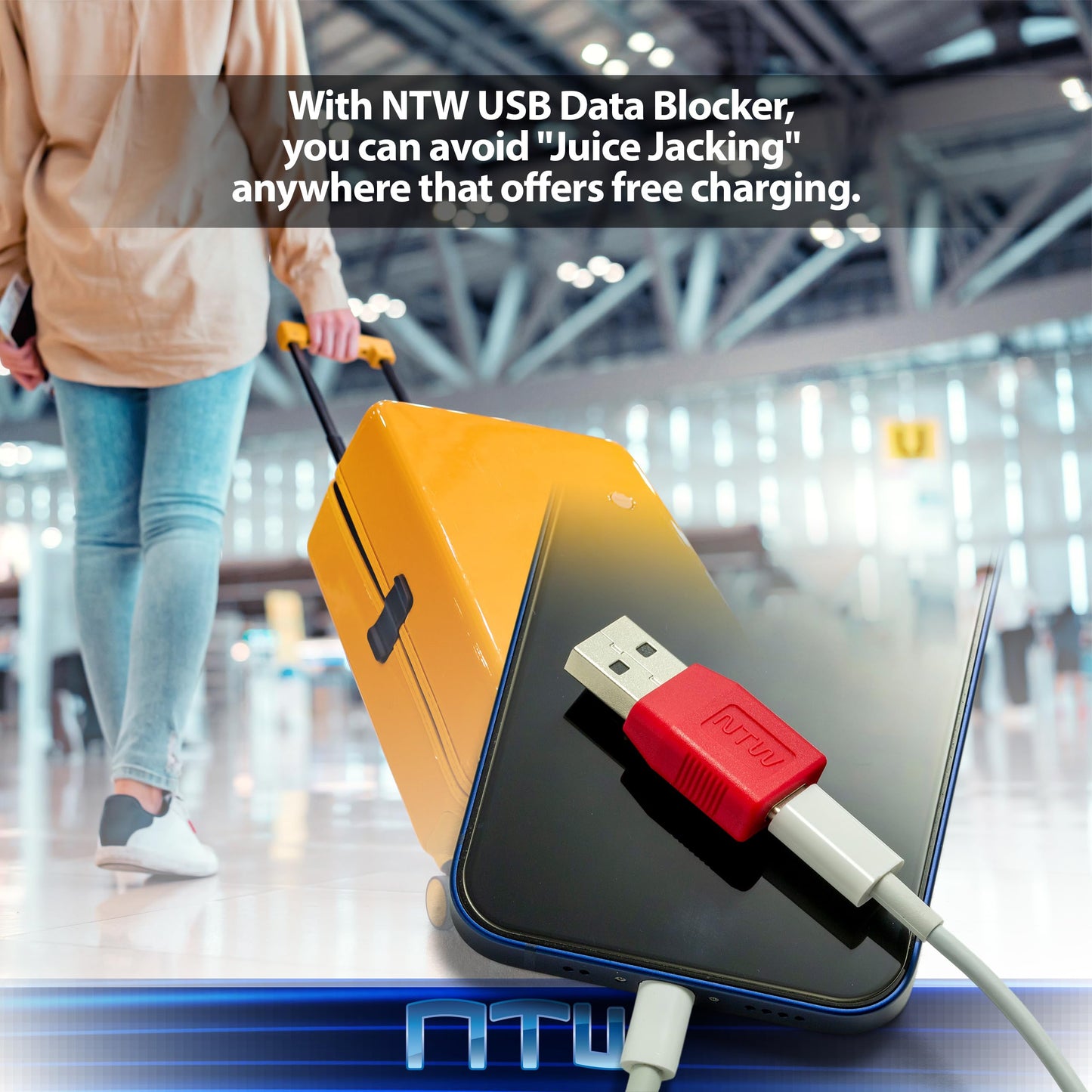 NTW USB Data Blocker/Charger Adapter - Secure Charging, Data Sync Protection, Juice Jacking Prevention - Charge Only (5PK) NUSBX-KDL-A3C2