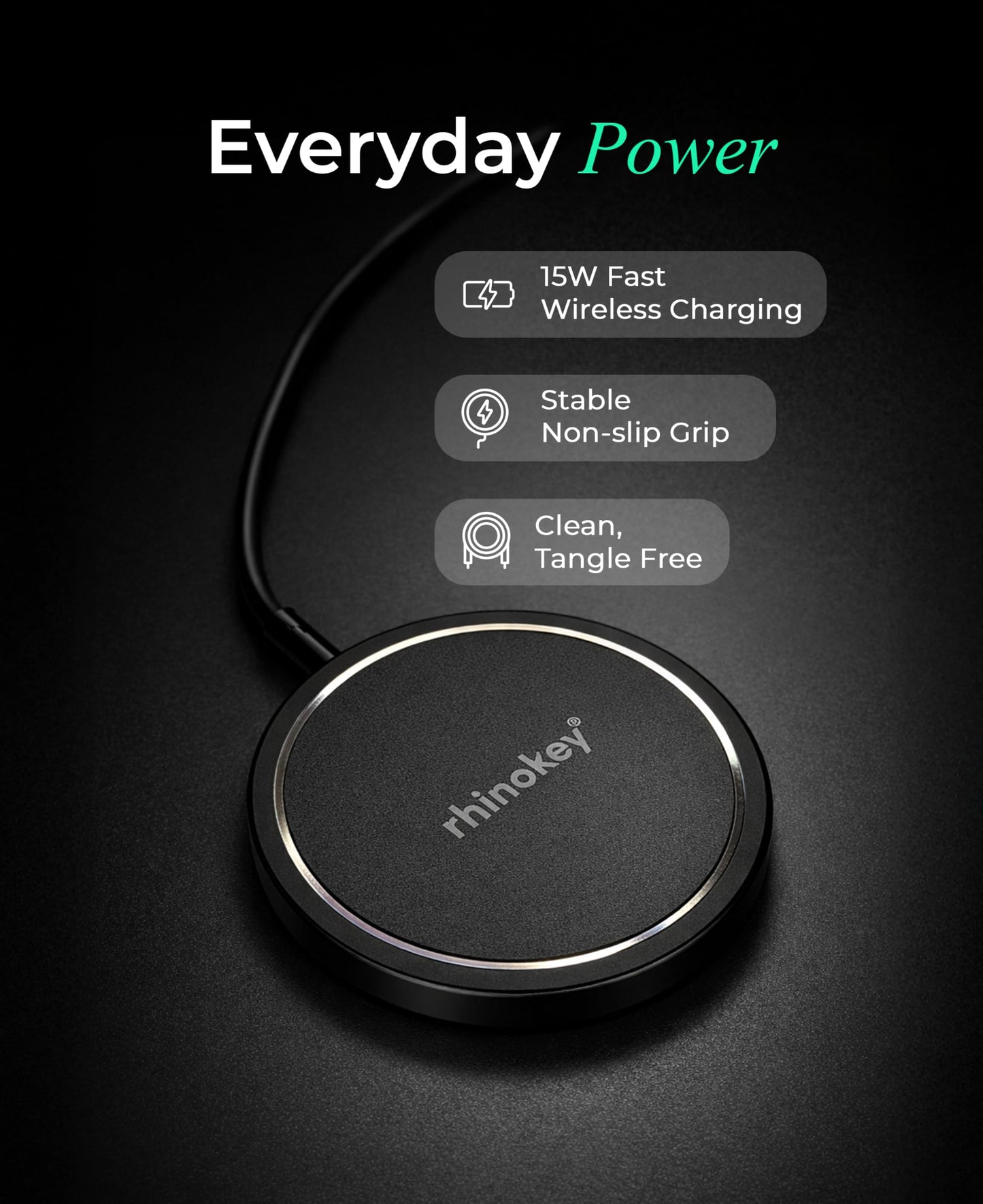 Rhinokey® 15W MagSafe Charger - Qi 1.3 Certified Magnetic Wireless Charger Pad, Slim Aluminum Alloy Fast Charging Pad for iPhone,Tracking Card