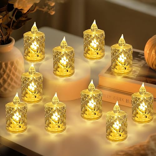 Aloelcap 24pcs Flameless Candle Battery Operatted,Crystal LED Fake Tealight,100+Hours Fake Electeic LED Tea Lights for Votive,Centerpiece Table