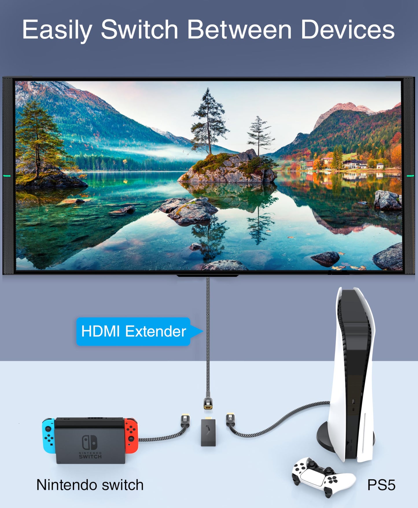 BlueRigger 8K HDMI Extension Cable - 10FT (8K 60Hz, 4K 120Hz, 48Gbps Braided EXT HDMI Extender Cord, Ultra High Speed) - Compatible with HDTV, Laptop
