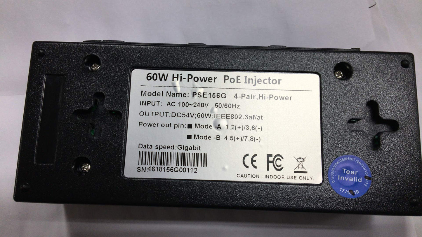 DiysecurityCameraWorld, Hi-POE Injector, 1 RJ45 PoE Port, 1 RJ45port,Output Power up to 60W