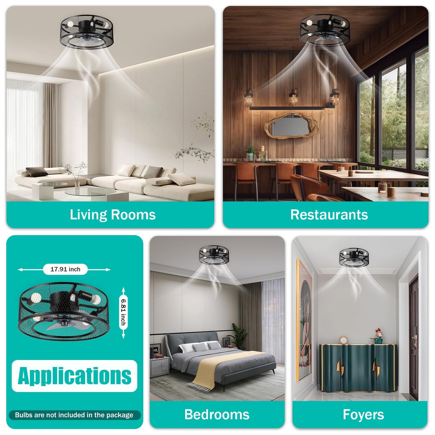 Caged Ceiling Fan with Light, 18 inch Industrial Enclosed Fan Light with Re