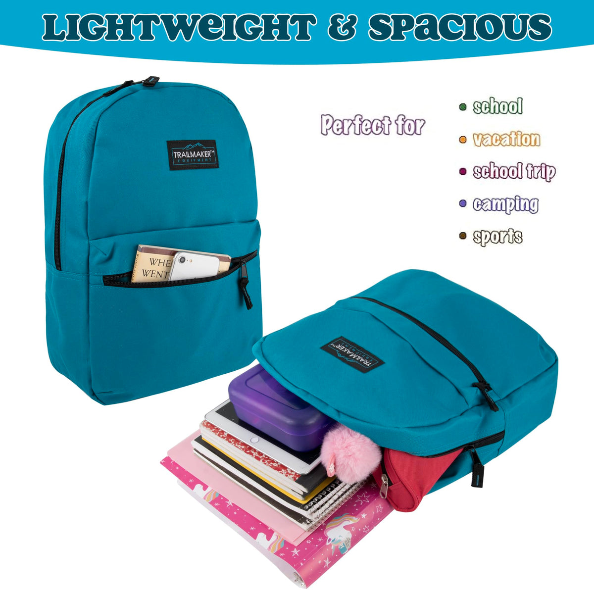 Trail maker Classic 17 inch Backpacks with Adjustable Padded Straps | School Backpacks for Girls, Boys (Blue)