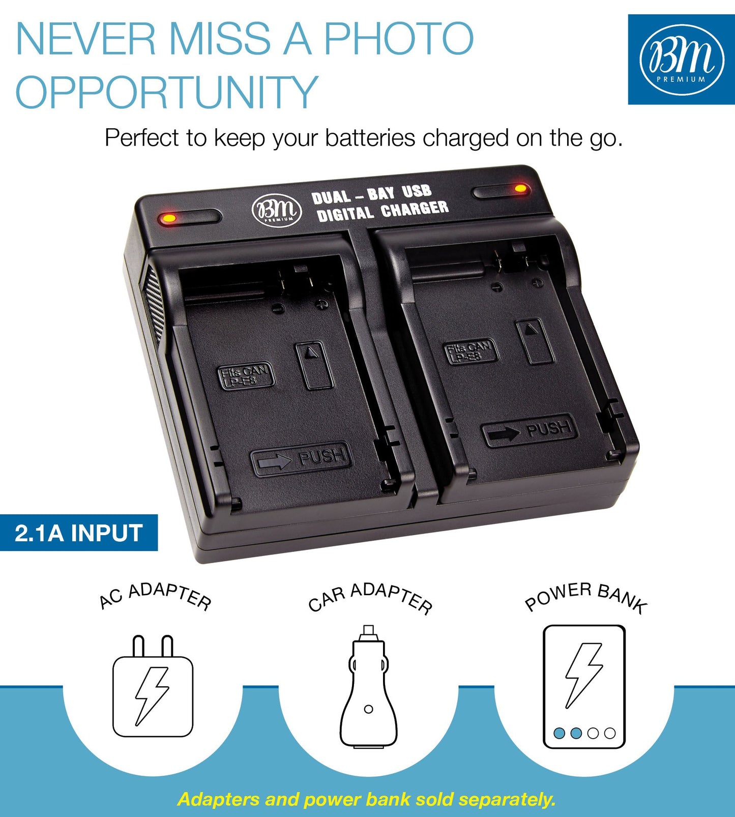 BM Premium 2-Pack LP-E8 Batteries and Dual Battery Charger Kit for Canon EOS Rebel T2i, T3i, T4i, T5i, EOS 550D, 600D, 650D, 700D DSLR Digital Camera