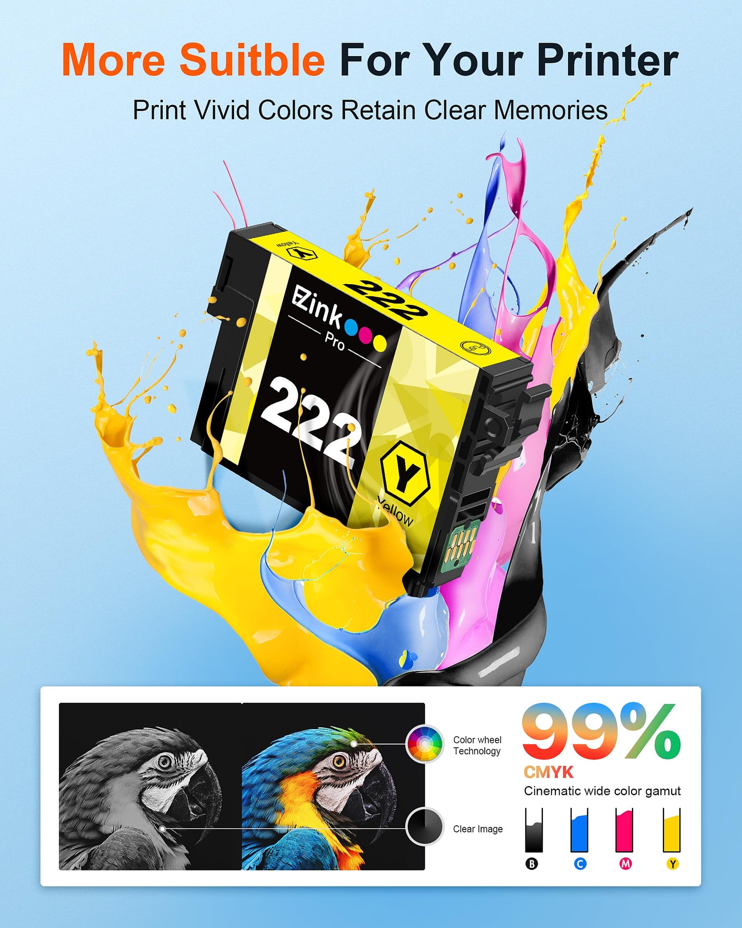 E-Z Ink Pro 222XL Remanufactured Ink Cartridge Replacement for Epson 222 XL 222XL 222 for Epson Expression Home WF-2960 XP-5200 Printer (4 Packs