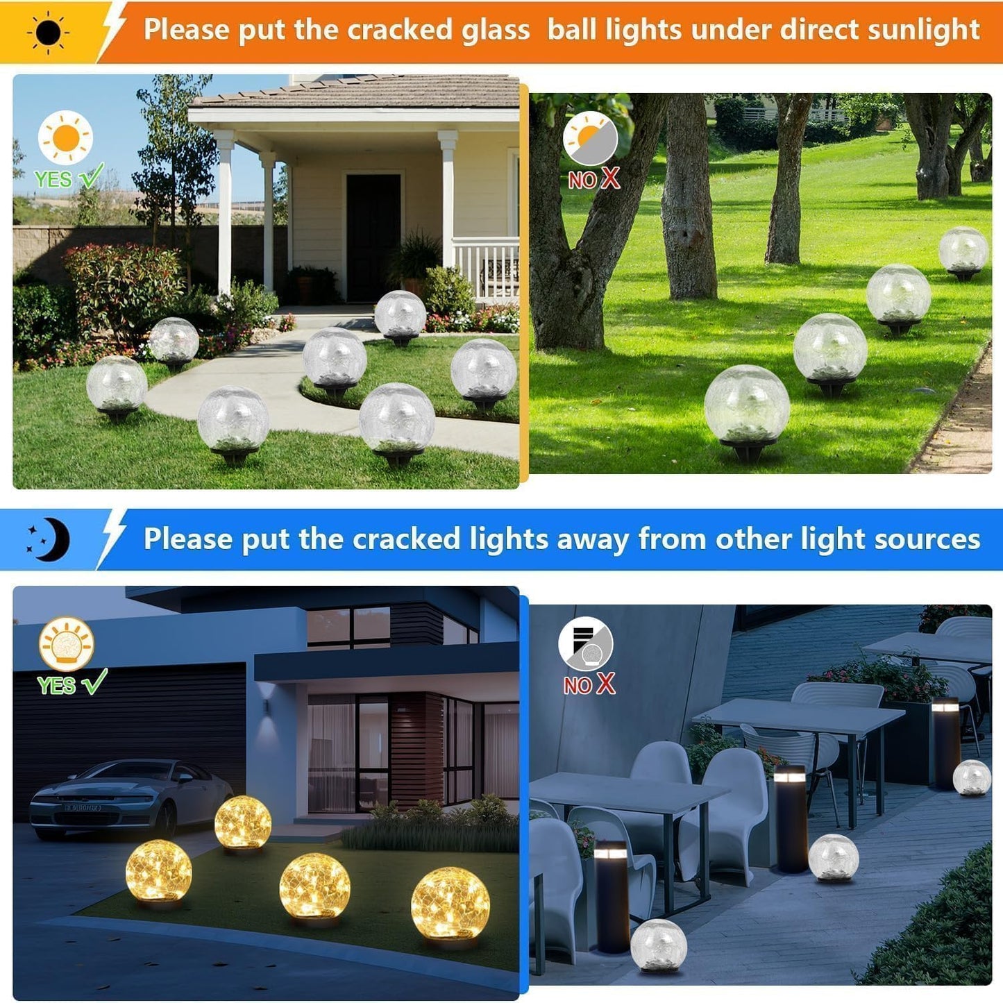 SyouHome Solar Garden Lights Outdoor Waterproof, 6 Pack LEDs Cracked Glass Ball Light, Ground Landscape Garden Decor, Solar Globe Decorative