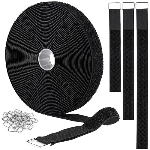 YMCRLUX 1"x32ft Hook and Loop Straps with 50 Metal Buckles, Adjustable Fastening Cable Straps, Cut-to-Length Cinch Strap, Reusable Nylon Securing Cord