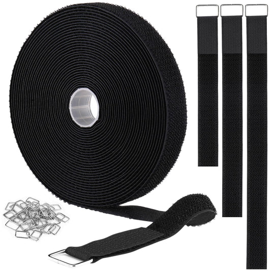 YMCRLUX 1"x32ft Hook and Loop Straps with 50 Metal Buckles, Adjustable Fastening Cable Straps, Cut-to-Length Cinch Strap, Reusable Nylon Securing Cord
