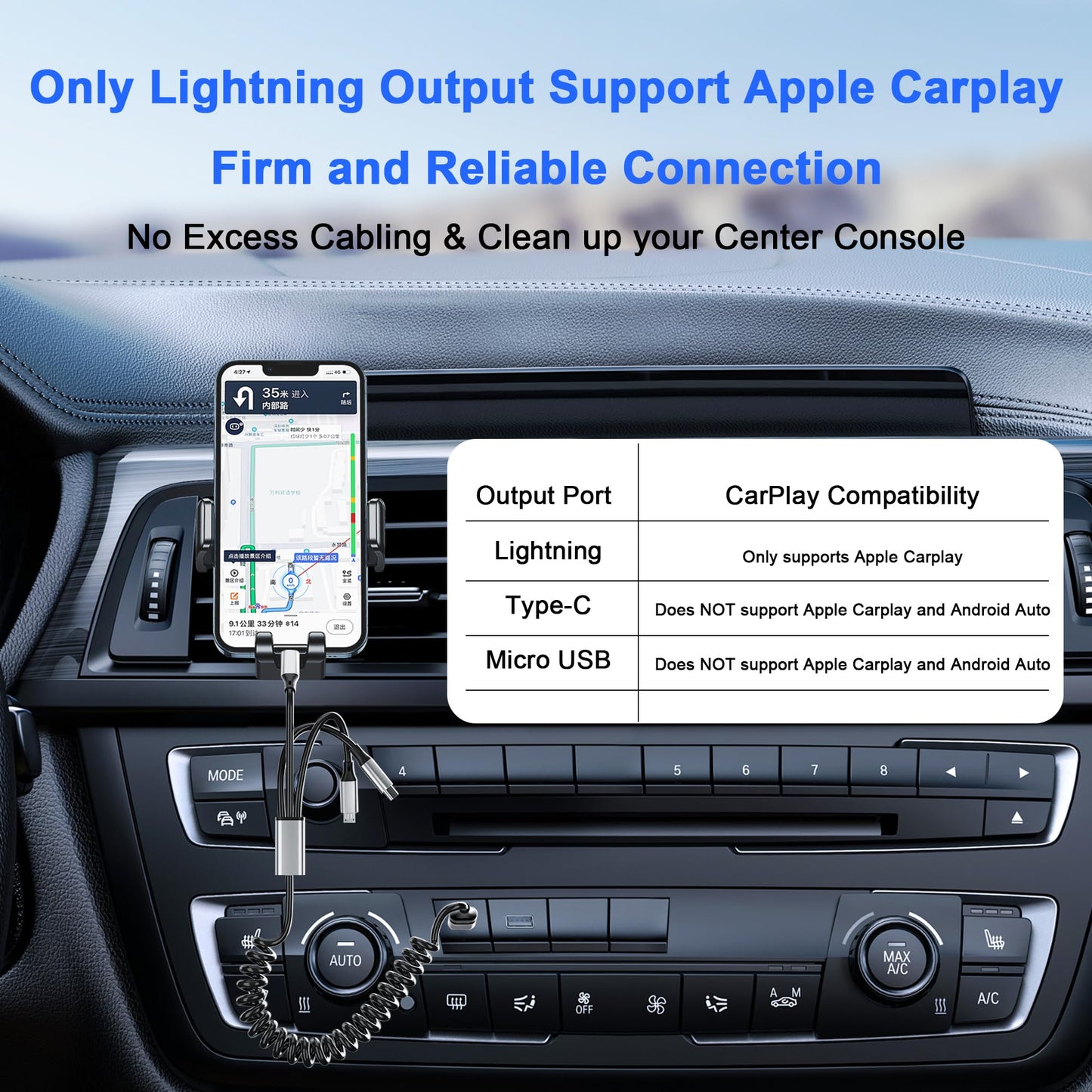 Coiled Multi Charging Cable 4FT [MFi Certified] 5 in 1 Coiled Charging Cable for Car Coiled Universal Charging Cable USB A/USB C to Lightning(Data…