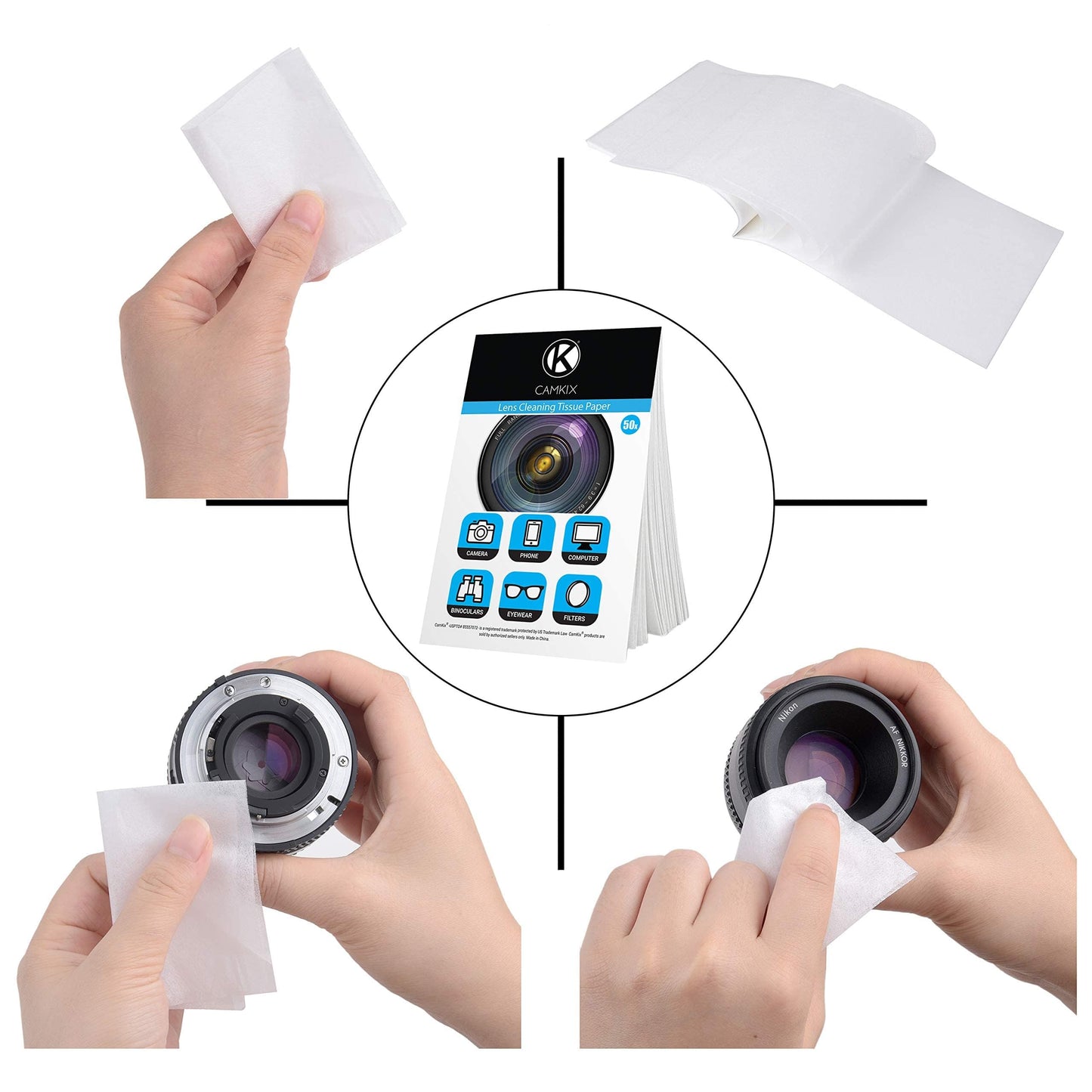 Lens Cleaning Paper Tissue 6X booklets/300 Sheets + Double Sided Cleaning Cloth - Lens Cleaning Paper for Use on Camera Lenses - Double-Sided Cleaning
