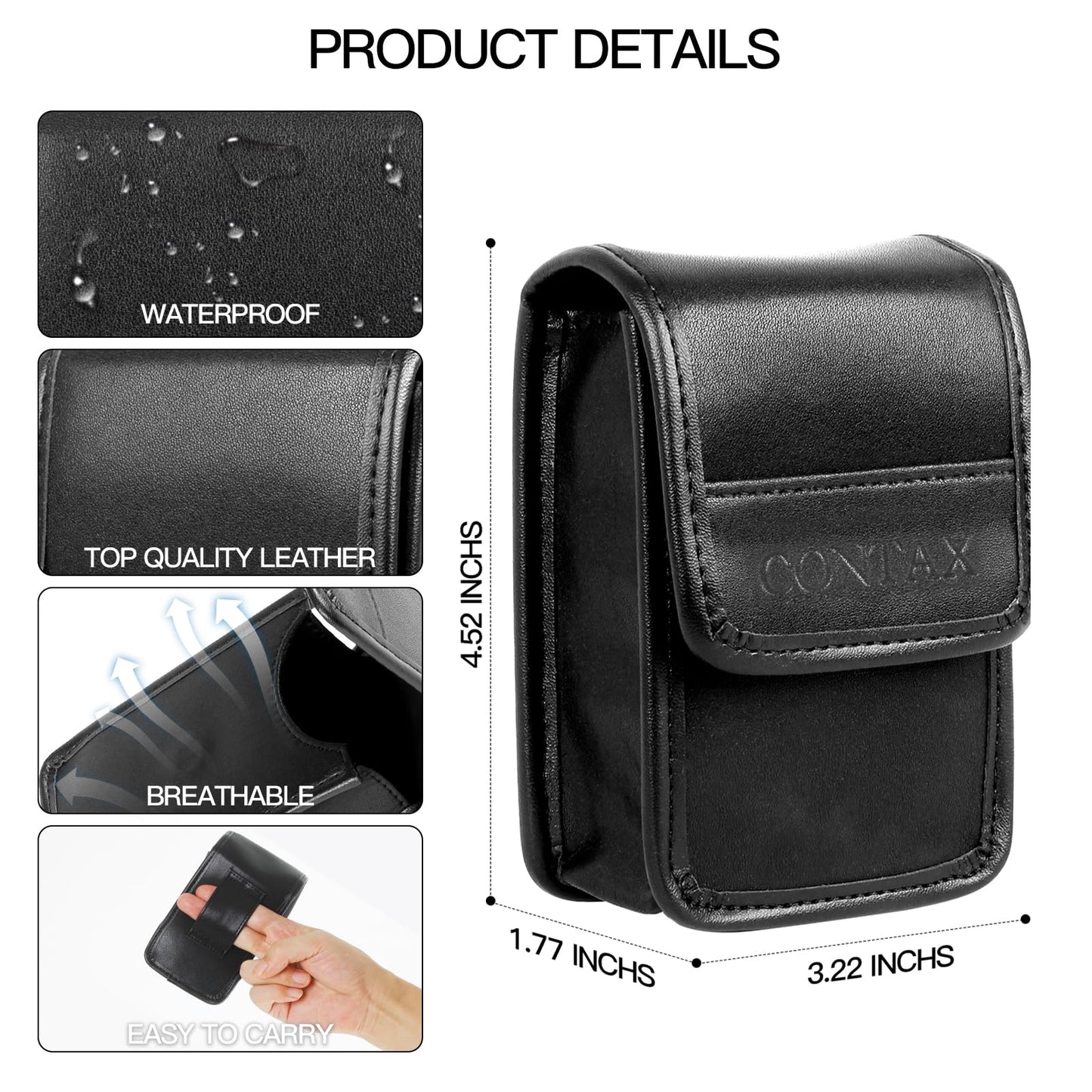 eTone Leather Camera Case Pouch Protective Bag Black For Contax T3