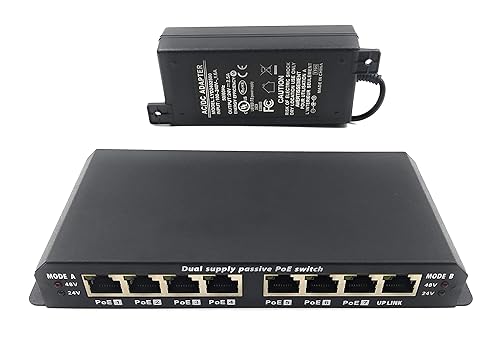 PoE Texas 8 Port PoE Switch with 24V 60W Power Supply and Passive PoE on 7 Ports for Ubiquiti and OpenMesh