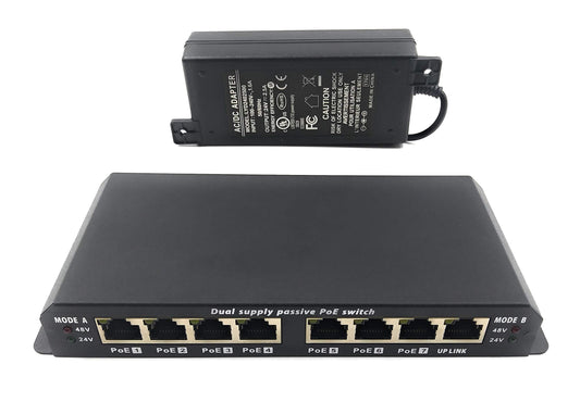PoE Texas 8 Port PoE Switch with 24V 60W Power Supply and Passive PoE on 7 Ports for Ubiquiti and OpenMesh