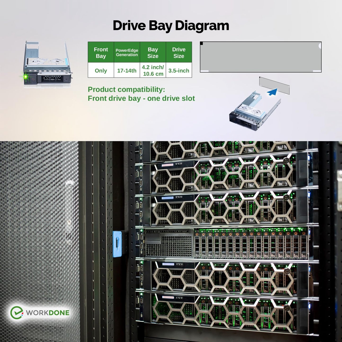 WORKDONE 3.5 inch Drive Caddy with 2.5 inch HDD Adapter - Compatible for Dell PowerEdge Servers - T360 R760 R640 R540 R440 R340 R550 R450 R650xs